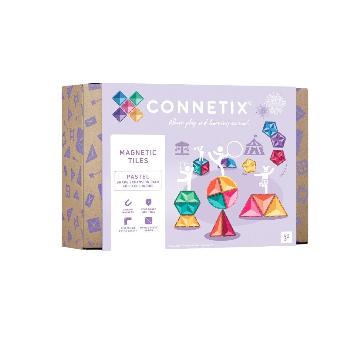 Connetix CONNETIX Magnetbausteine Pastel Expansion Pack 48-teilig 3D-Bauten Magnetspielbausteine, (Open Play, 48 Teile), ab 3 Jahren