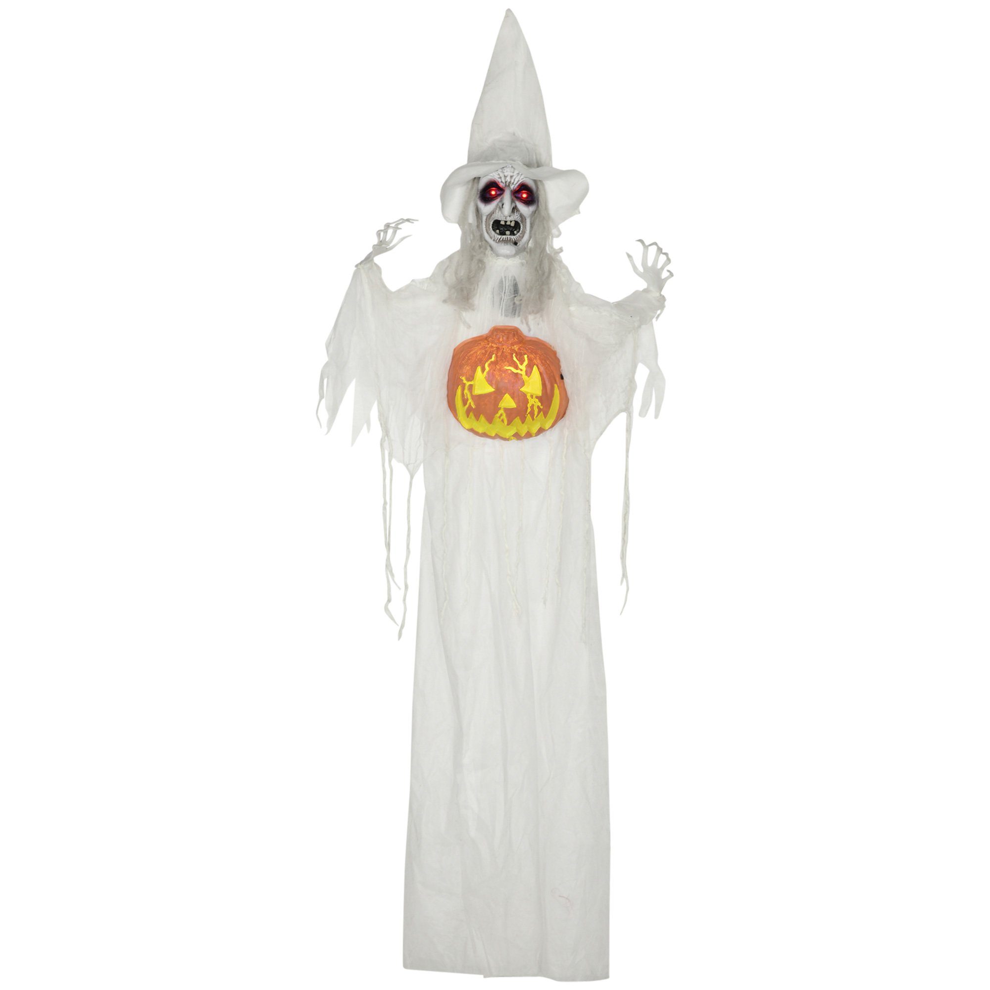 HOMCOM Dekofigur Halloween Skelett, Garten Dekofigur in Lebensgröße für Diele (Halloween-Geist, 1 St., Halloween-Dekoration), mit Kürbiskopf