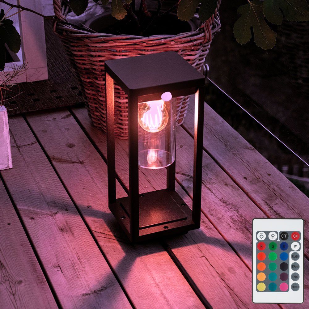 Outdoor Leuchtmittel Farbwechsel, Warmweiß, mit Außen-Stehlampe, LED Globo Außenleuchte Laterne Außenlampe schwarz inklusive, Bewegungsmelder