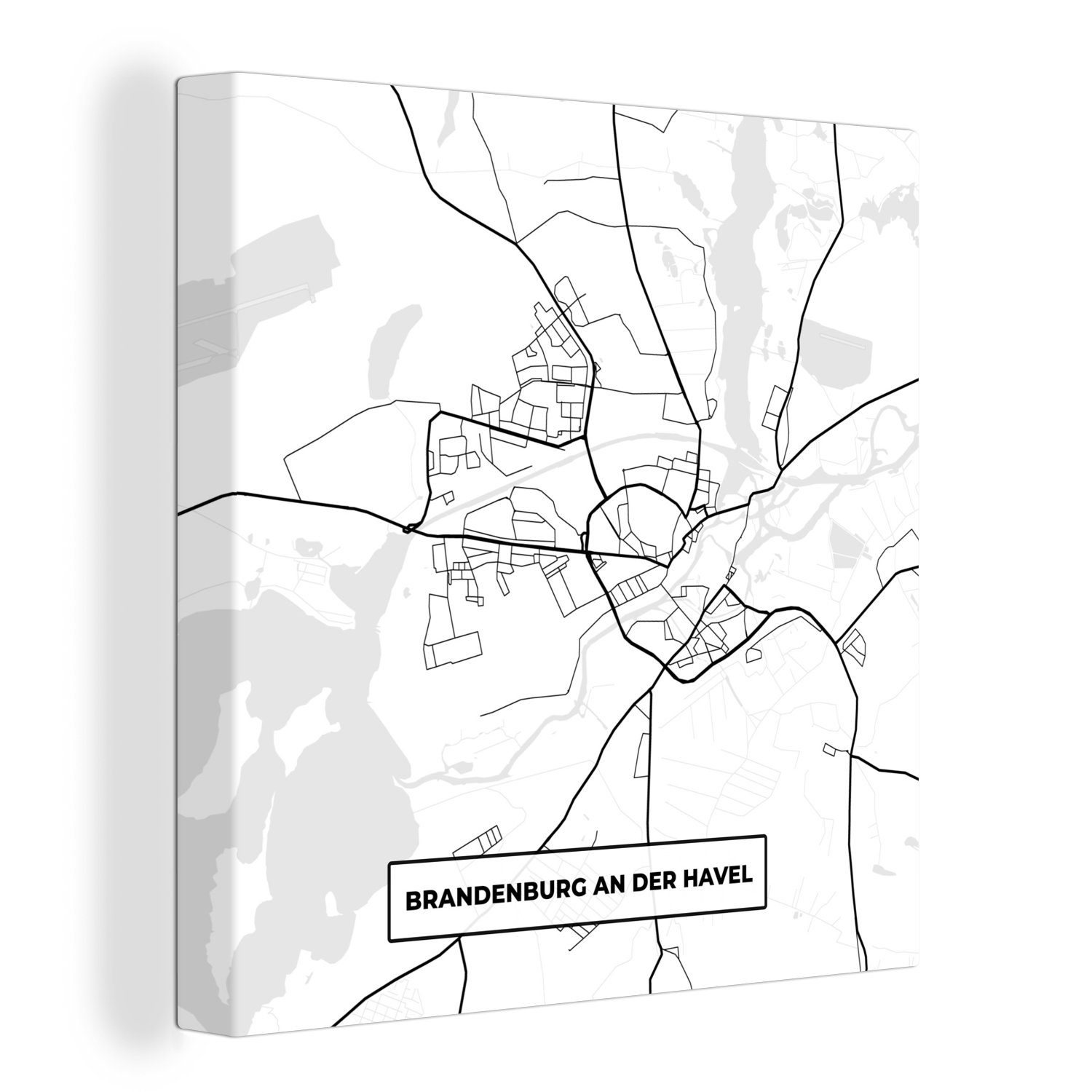 OneMillionCanvasses® Leinwandbild Brandenburg an der Havel - Karte - Stadtplan, (1 St), Leinwand Bilder für Wohnzimmer Schlafzimmer