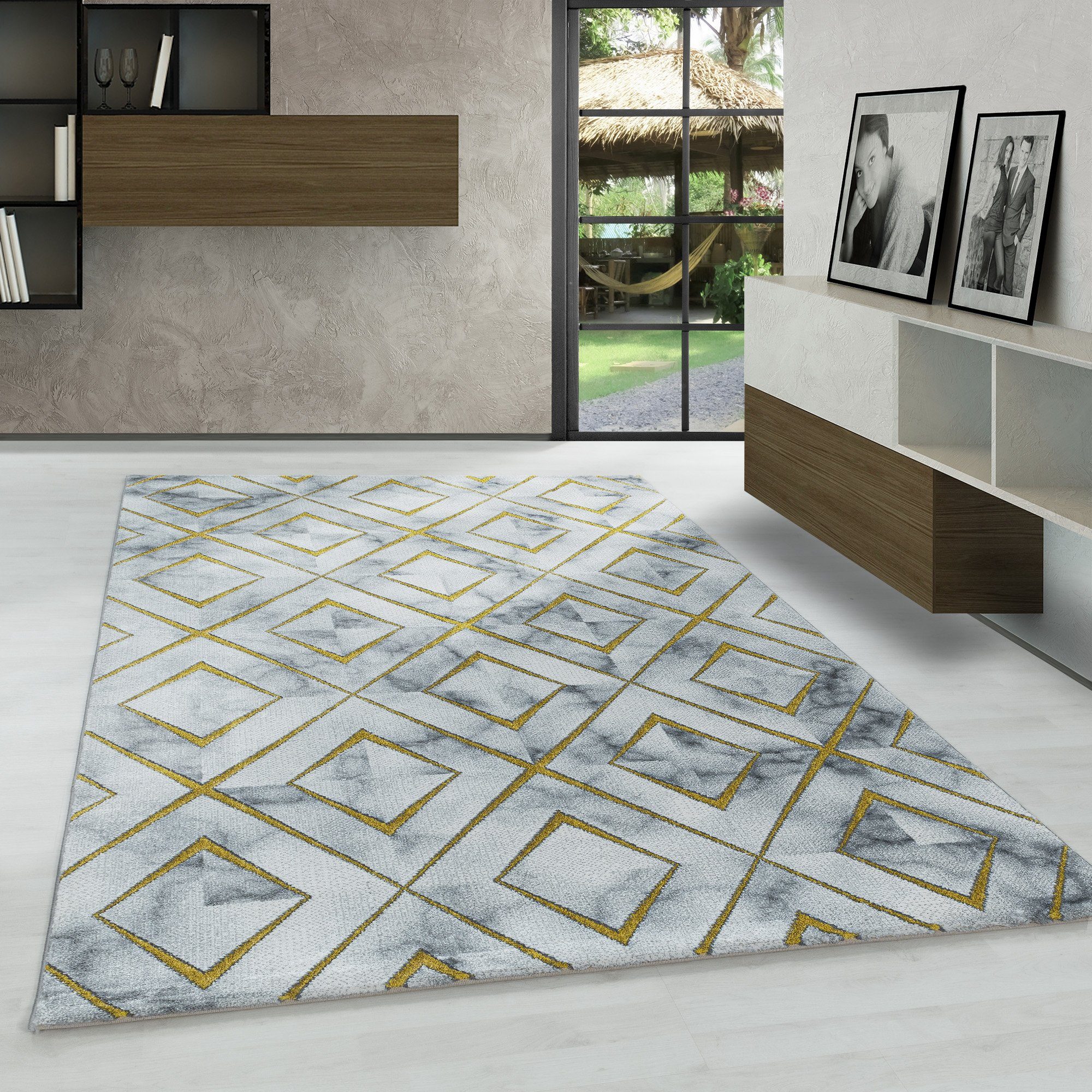Designteppich Marmor Design, Carpetsale24, Läufer, Höhe: 12 mm, Kurzflor Teppich Wohnzimmer Marmor Design Skandinavische Stil