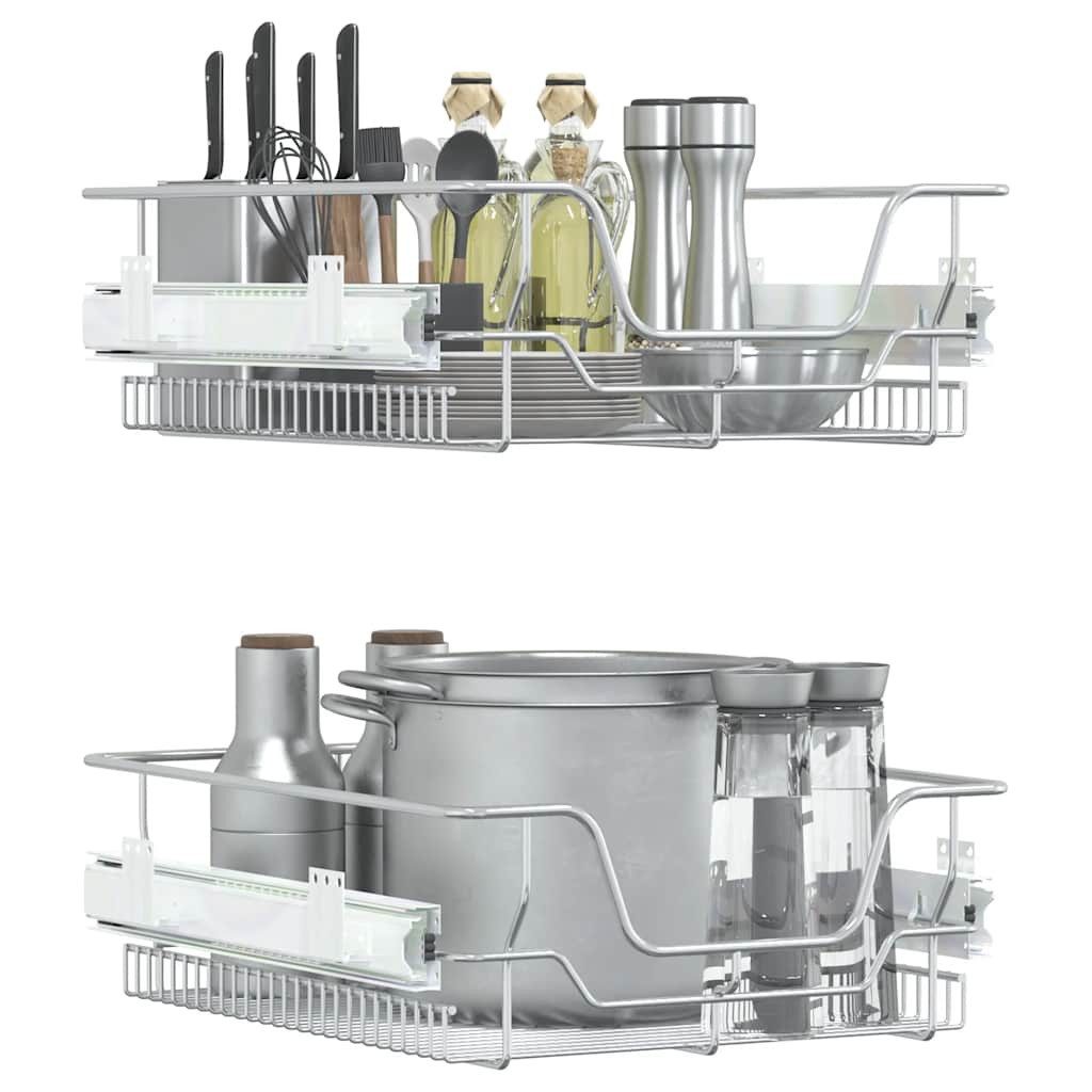furnicato Drahtkorb Ausziehbare Drahtkörbe 414-418x460x130 mm silbern
