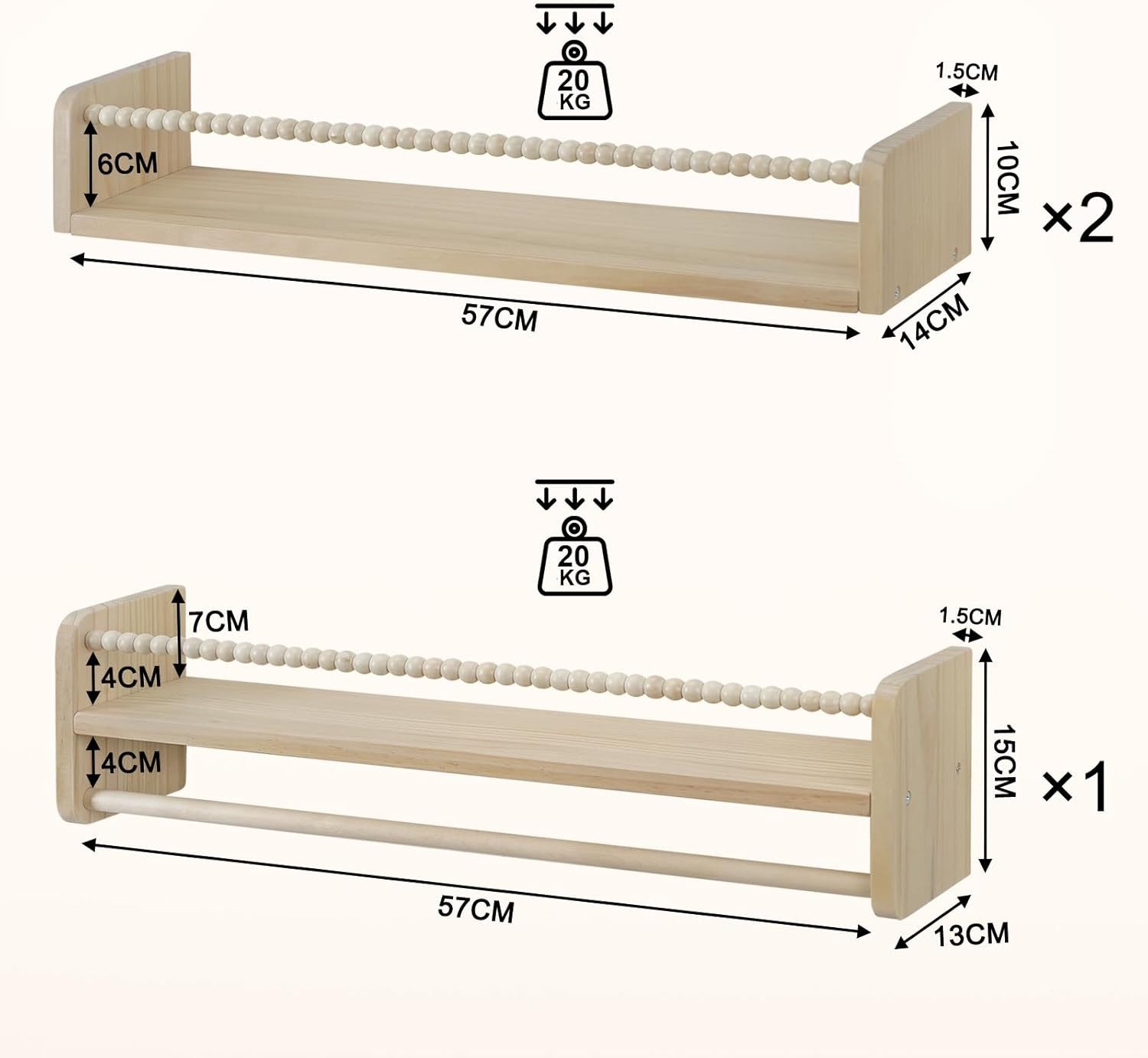 Woltu Kinderregal, 3-tlg., Bücherregal Wand, Montessori Regal, aus Massivholz