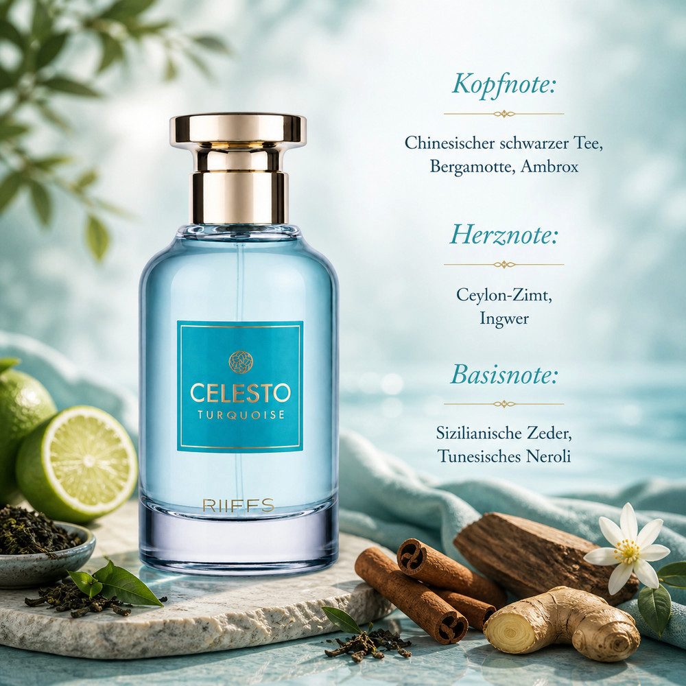 Riiffs Duft-Set CELESTO Turquoise EDP 100 ml + 1x Parfümzerstäuber (leer) Set