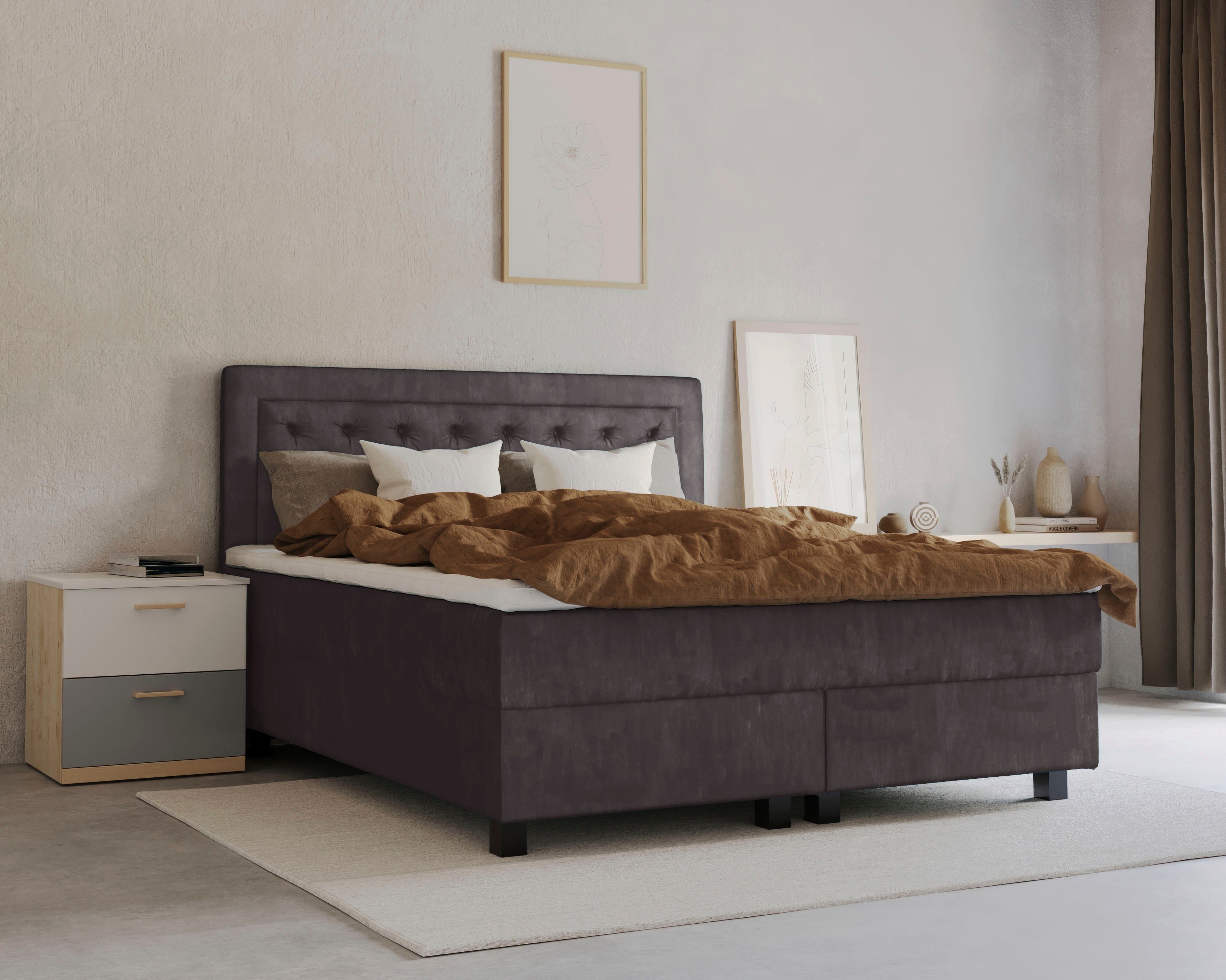 Home affaire Boxspringbett Jeanne, inkl. Topper mit Taschen-Federkernmatratze