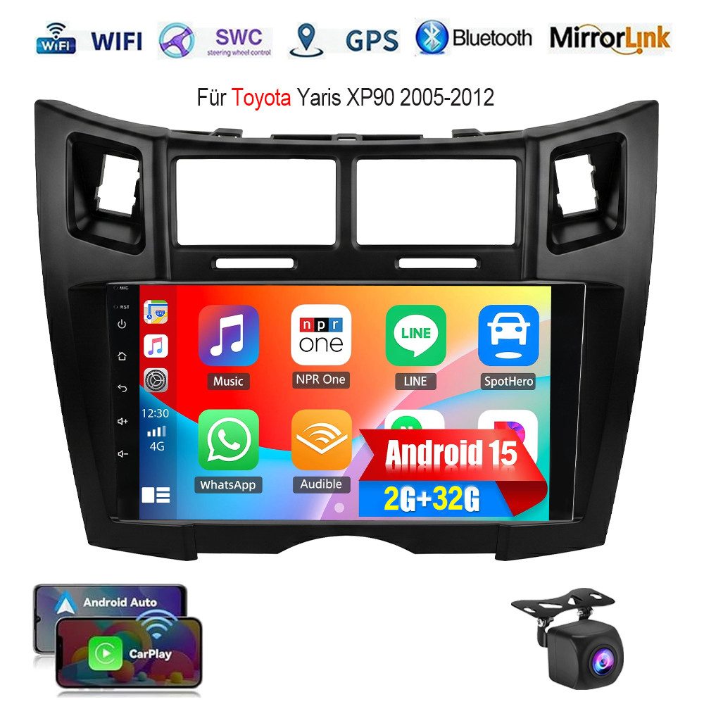 ESSGOO 64G Android 15 DAB+ Autoradio 2 din Für Toyota Yaris XP90 CarPlay Navi Autoradio (RDS, 4+64GB(optional), Digitalradio (DAB), DAB (optional), FM, GPS, 1280*720, SWC, Apple Carplay Android Auto GPS Navi WIFI BT EQ)