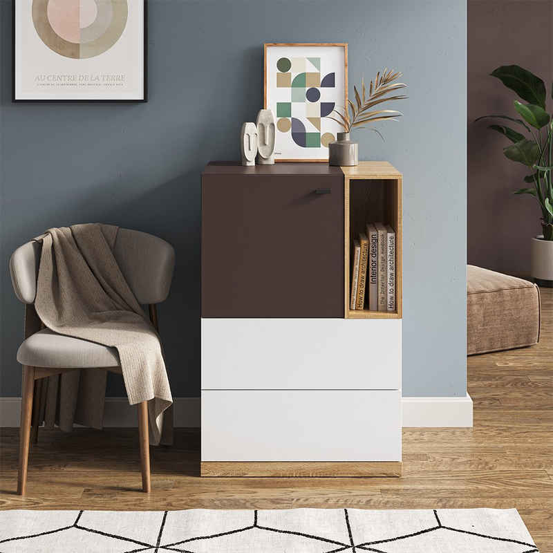 Vicco Sideboard Wohnzimmerkommode PHÖNIX Braun/Sonoma/Weiß