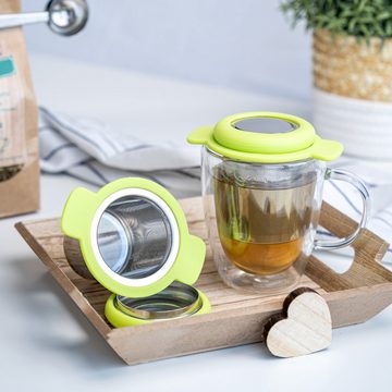 bremermann Teesieb Teesieb 3er Set mit Portionslöffel, Dauer-Teefilter und Deckel, grün