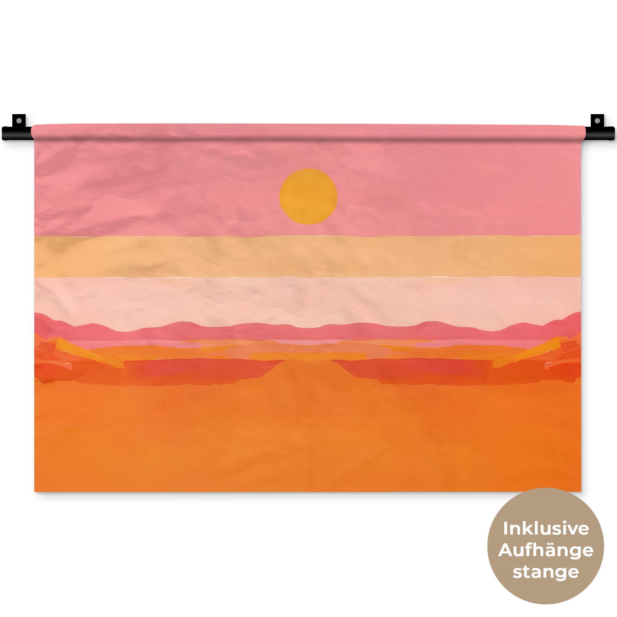 MuchoWow Wandteppich Sonne - Abstrakt - Landschaft - Orange, Rechteckig, Höhe: 3 mm, Wandteppich für Wohnzimmer, Schlafzimmer, 60x40 cm