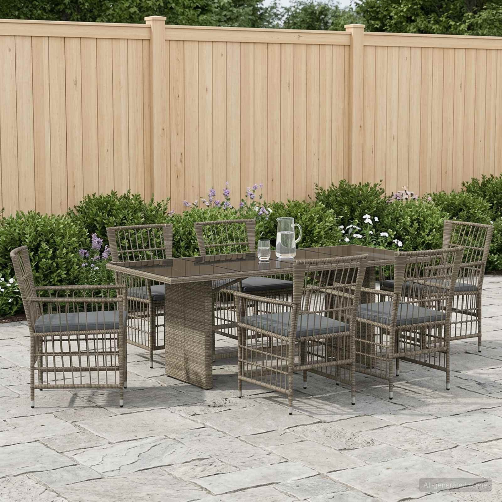 vidaXL Gartenlounge-Set Outdoor-Essgruppe 7 stk. Grau Poly-Rattan, (7-tlg)