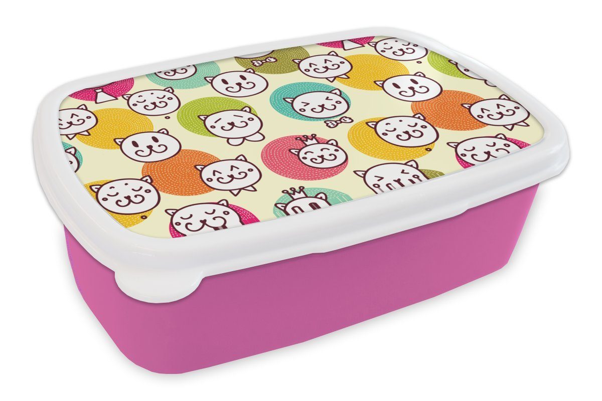 MuchoWow Lunchbox Mädchen - Katze - Krone - Muster - Mädchen - Kinder - Kinder, Kunststoff, (2-tlg), Brotbox für Erwachsene, Brotdose Kinder, Snackbox, Mädchen, Kunststoff rosa