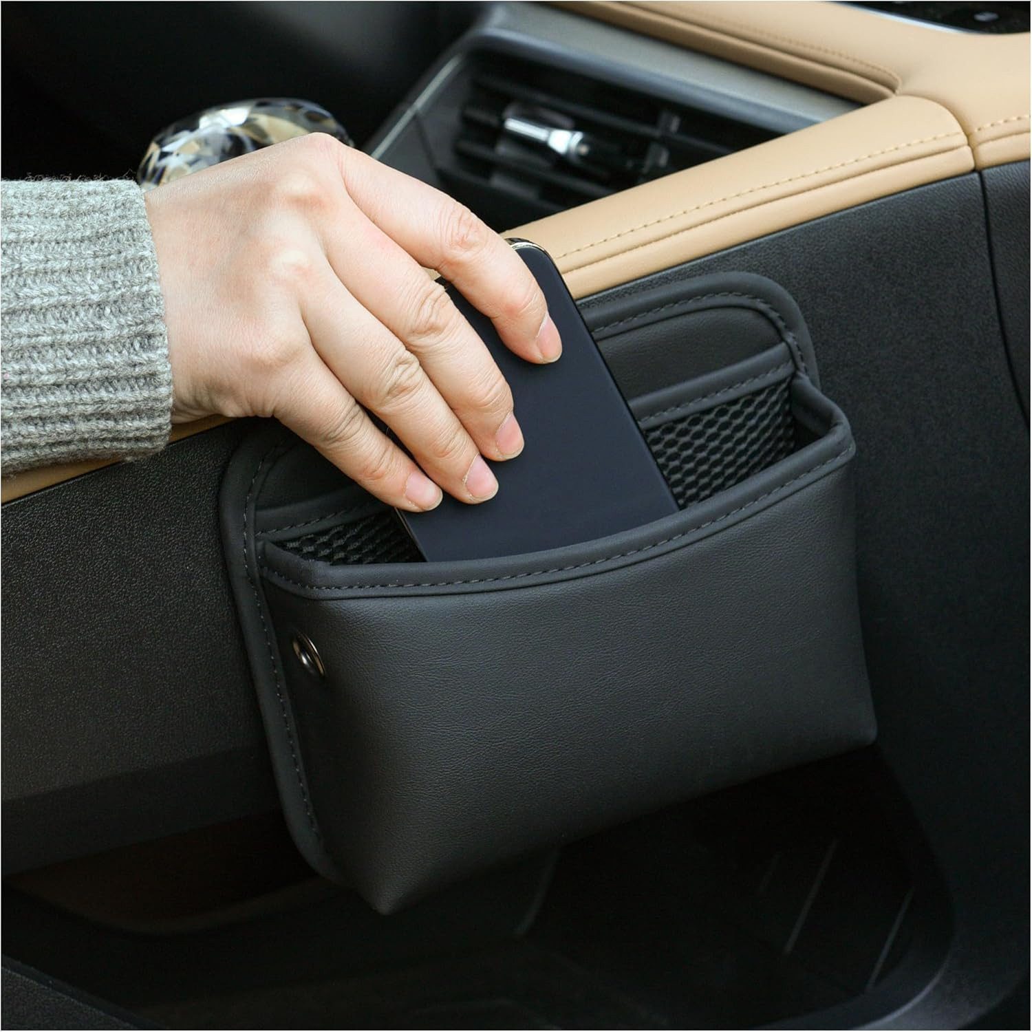 FOUORTUNATE-BEE Rücksitzorganizer Auto-Seitenorganizer mit Handyhalter & Stauraum, Universeller Auto-Organizer für Sitzlücke & Mittelkonsole