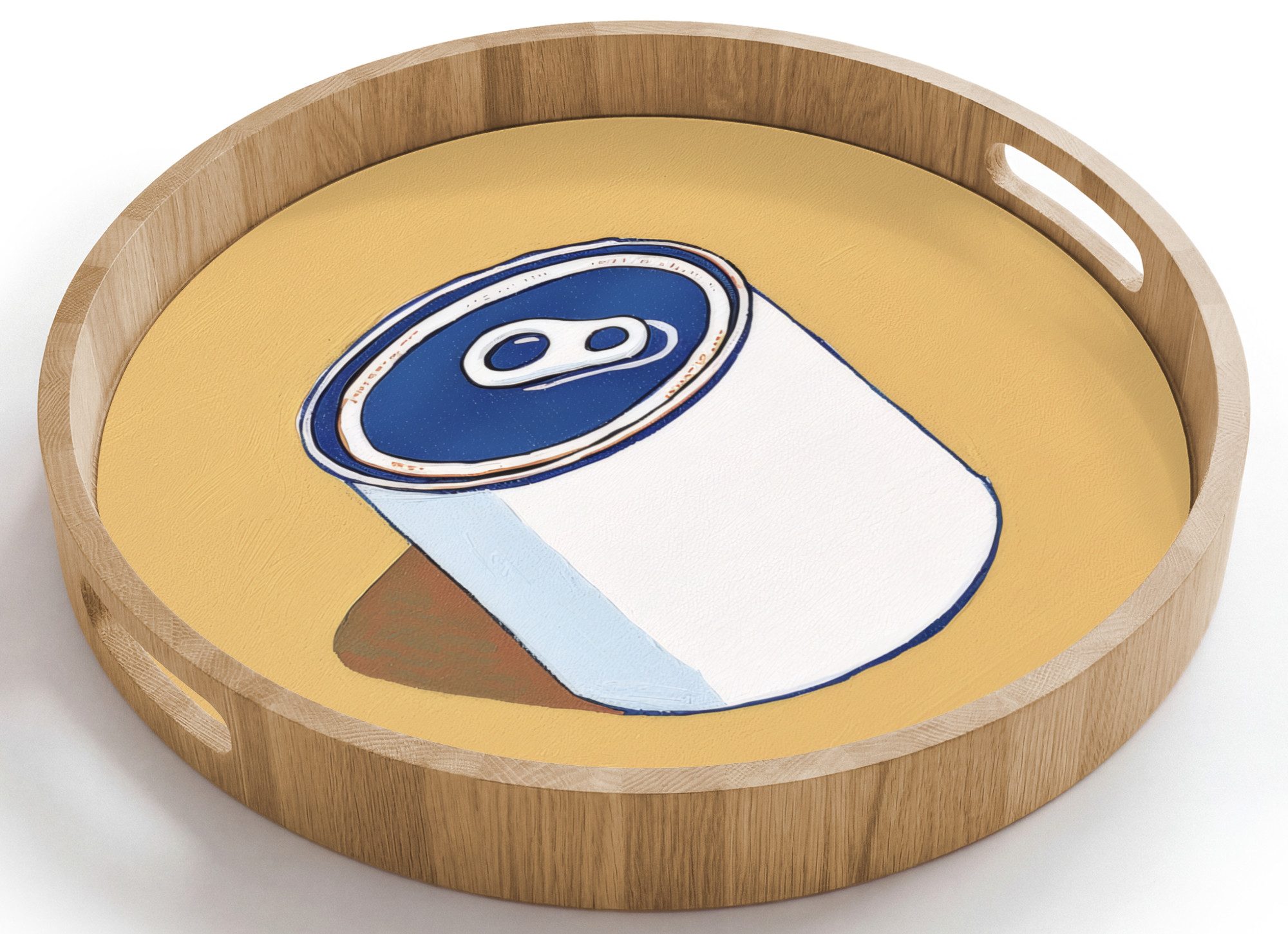 OnlyWow Tablett Rund mit Henkel Dose - Minimalistisch - Blau - Illustration, Eichenholz, (1-tlg), Siervierplatte, Tray, Frühstücksbrett