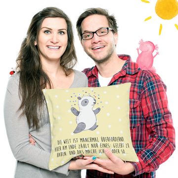 Mr. & Mrs. Panda Dekokissen Panda Bipolar - Gelb Pastell - Geschenk, Dekokissen, Motivkissen, Kis, Weiche Mikrofaser