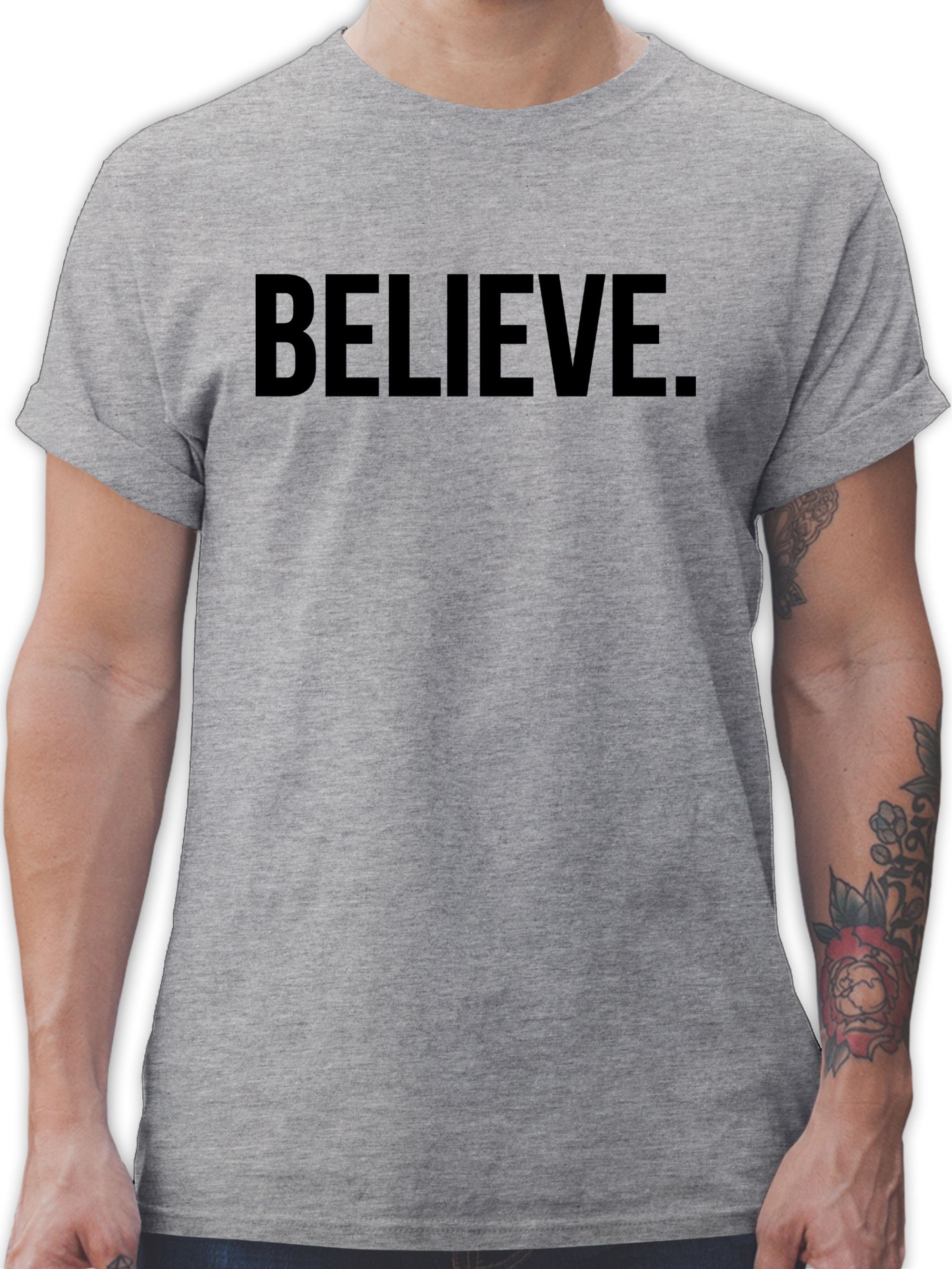 2 Shirtracer meliert Glaube Grau Believe Statement T-Shirt Glauben Religion