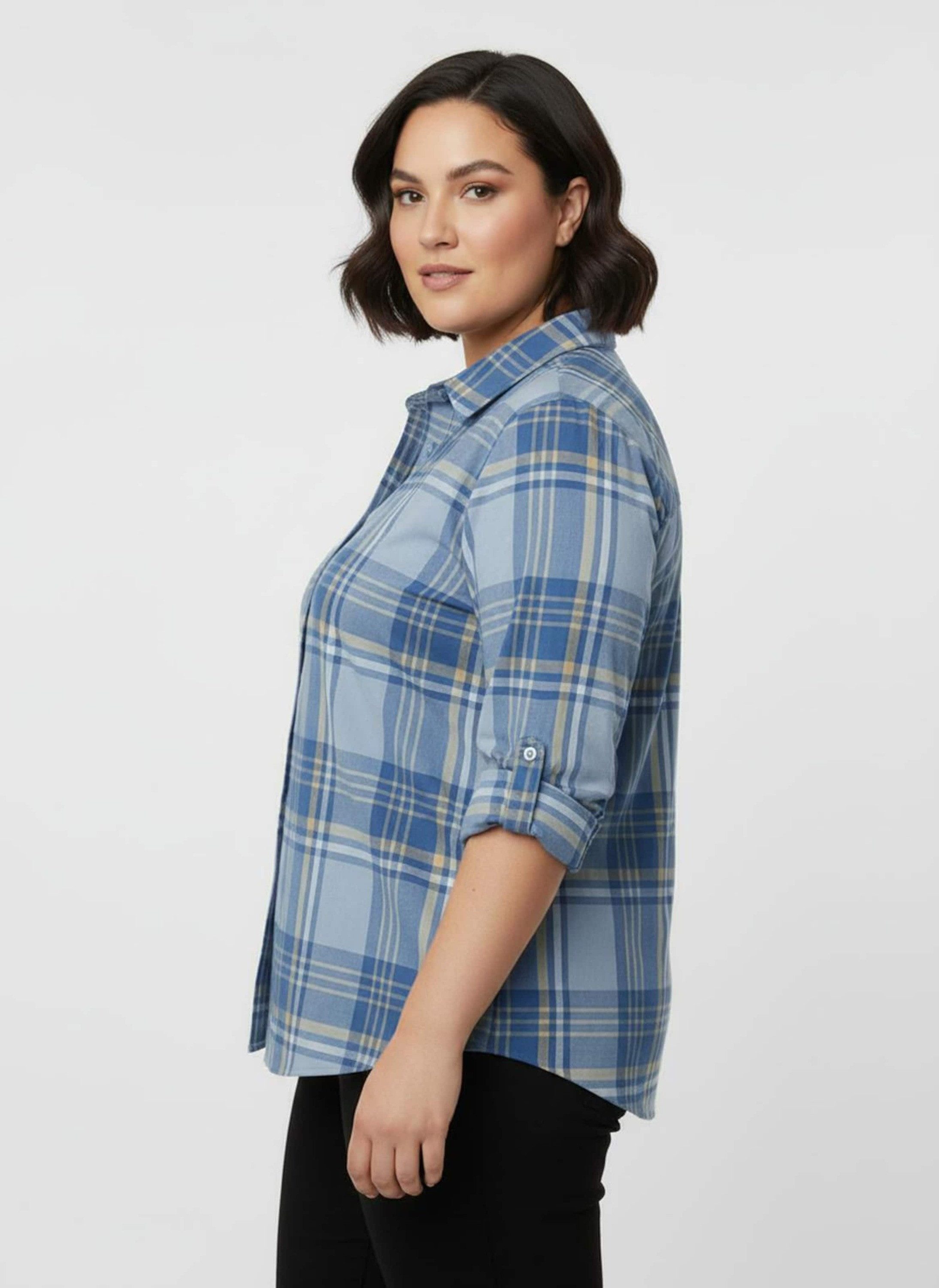Sieh an! Klassische Bluse Karo-Bluse Langarm günstig online kaufen