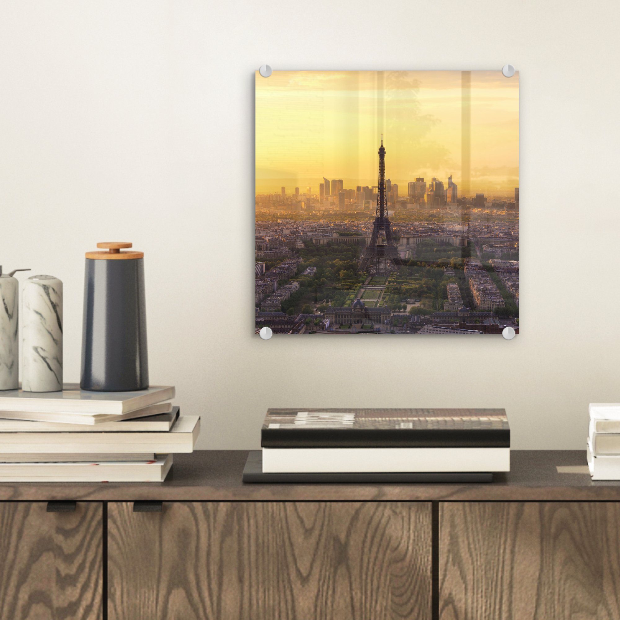 - - Wandbild MuchoWow Paris, Glas Foto auf auf St), - der Der Glasbilder von Wanddekoration Bilder Acrylglasbild Eiffelturm Glas (1 in Mitte