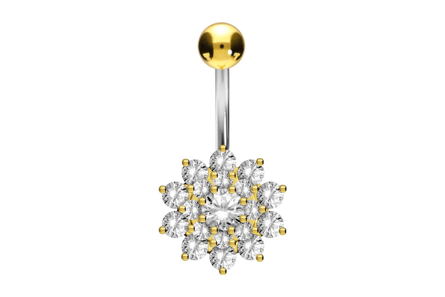 Bauchnabelpiercing Titan Bananabell mit 925er Silber-Design KRISTALLBLUME