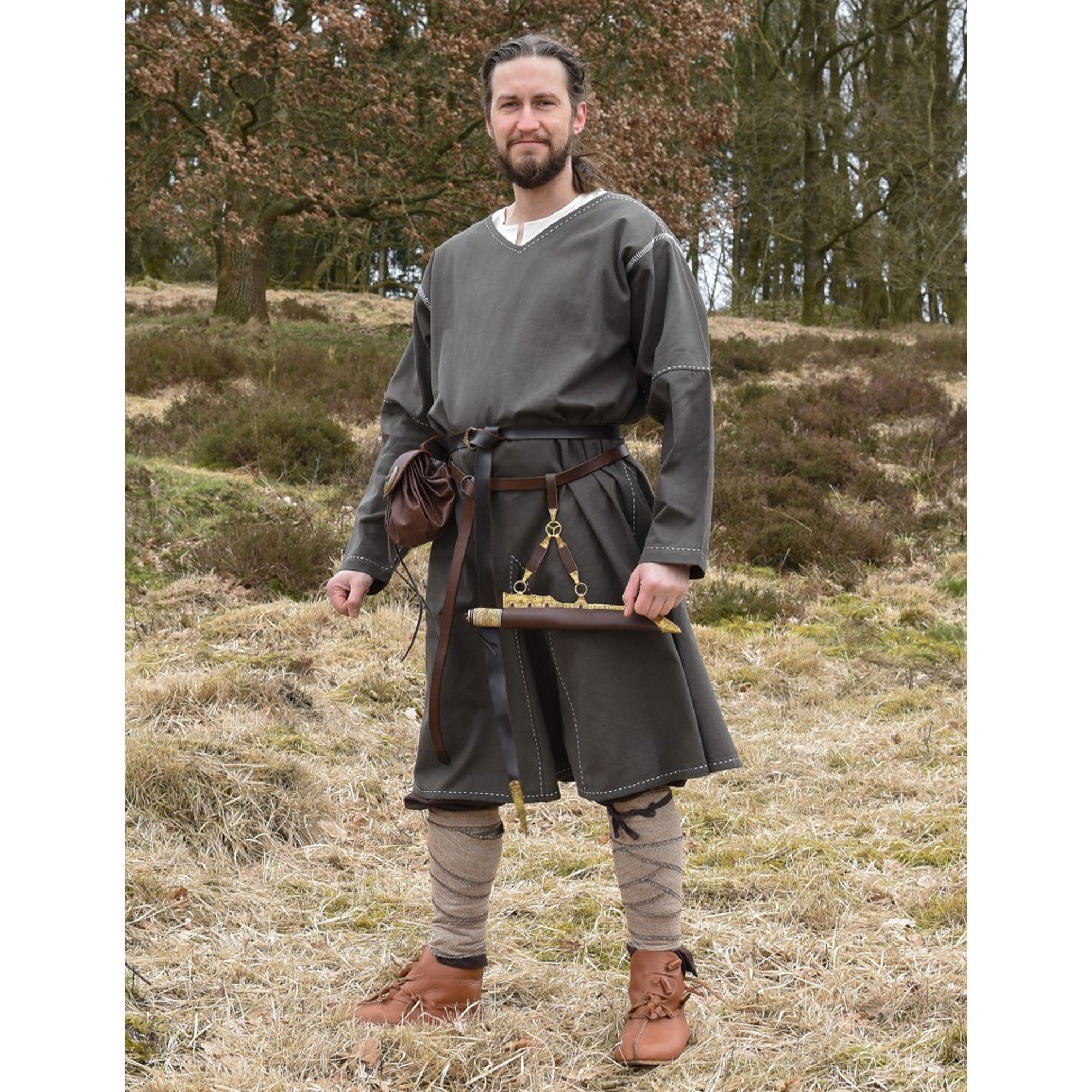 Battle Merchant Wikinger-Kostüm Mittelalter Kragelund Tunika Askur, langarm, olivgrün XL