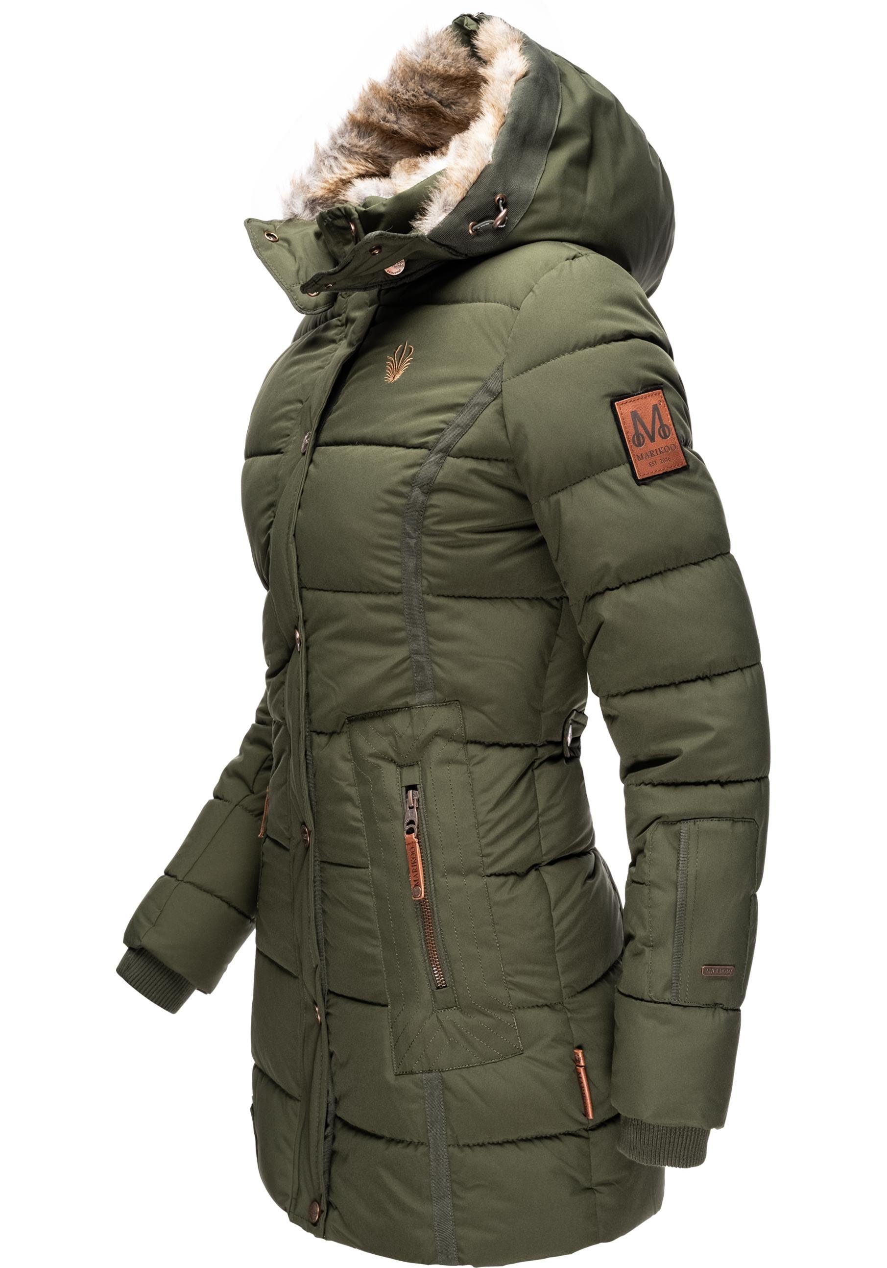 Marikoo Wintermantel Lieblings Jacke stylischer Winter Steppmantel m. Kunstpelz-Kapuze