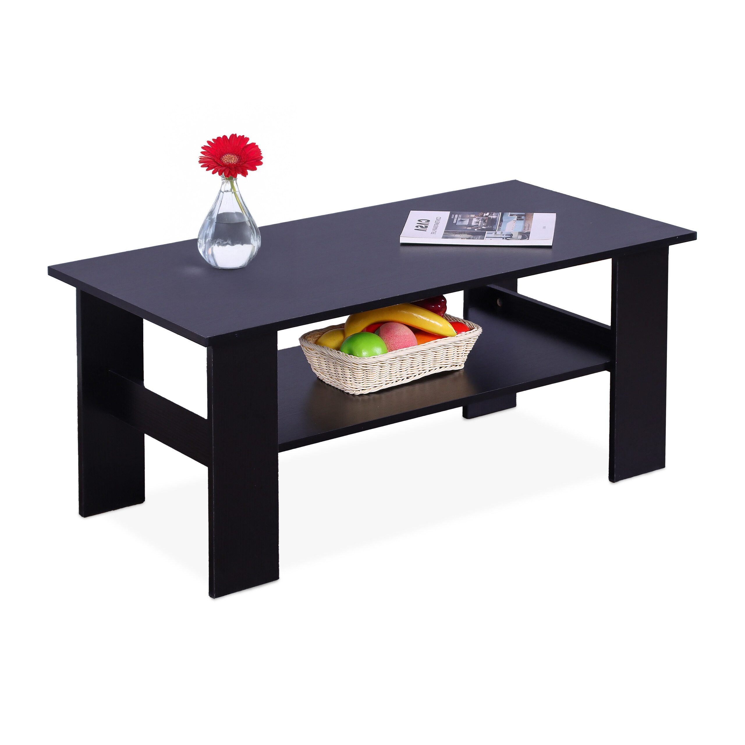 relaxdays Couchtisch mit unterer Ablage, schwarz günstig online kaufen