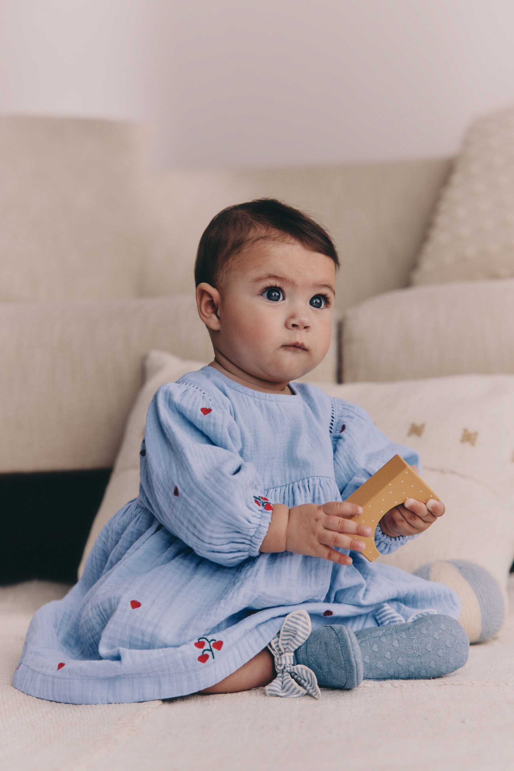 Next Blusenkleid Langärmeliges Baby Kleid mit Stickarbeiten (1-tlg)