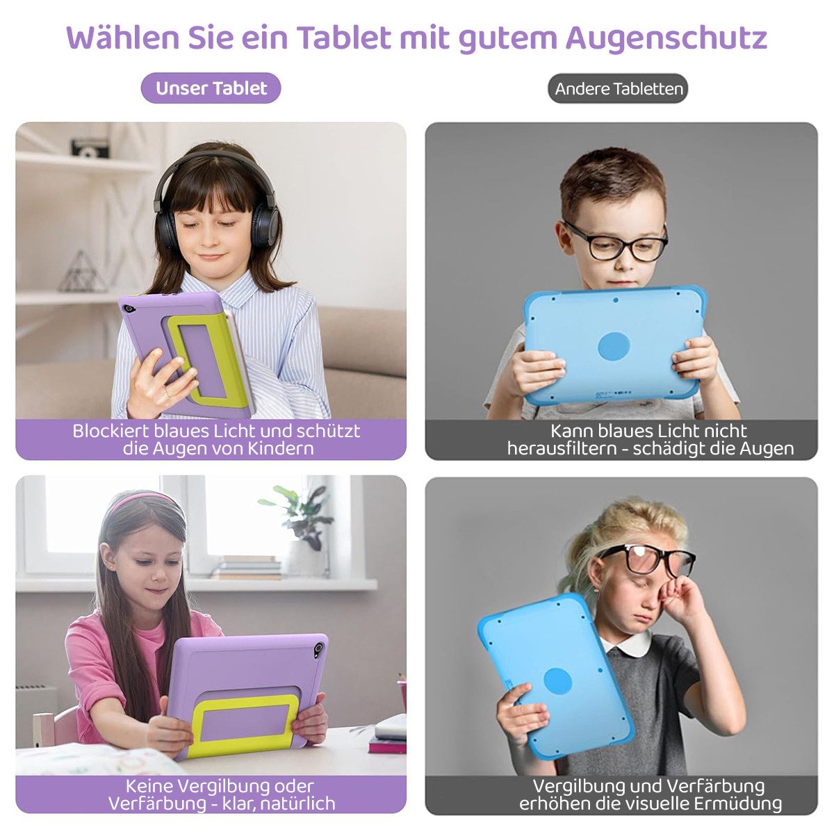 BUFO 10'' Android 64GB 1280x800 HD IPS WiFi 6 Lern Kinder Tablet (10", 64 GB, Android 16, 5G WiFi, Kids Bumper Blau, Elterliche Kontrolle, Anti-Blaulicht) – Bild 2 von 5
