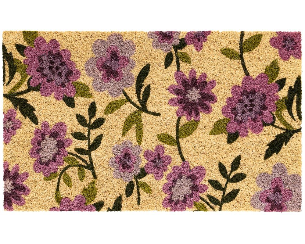 Fußmatte Kokosmatte bunte Blumen als aussen Sauberlaufmatte, matches21 HOME & HOBBY, rechteckig, Höhe: 15 mm, Rutschfeste Kokos-Türmatte als Outdoor Schmutzfangmatte 45x75 cm