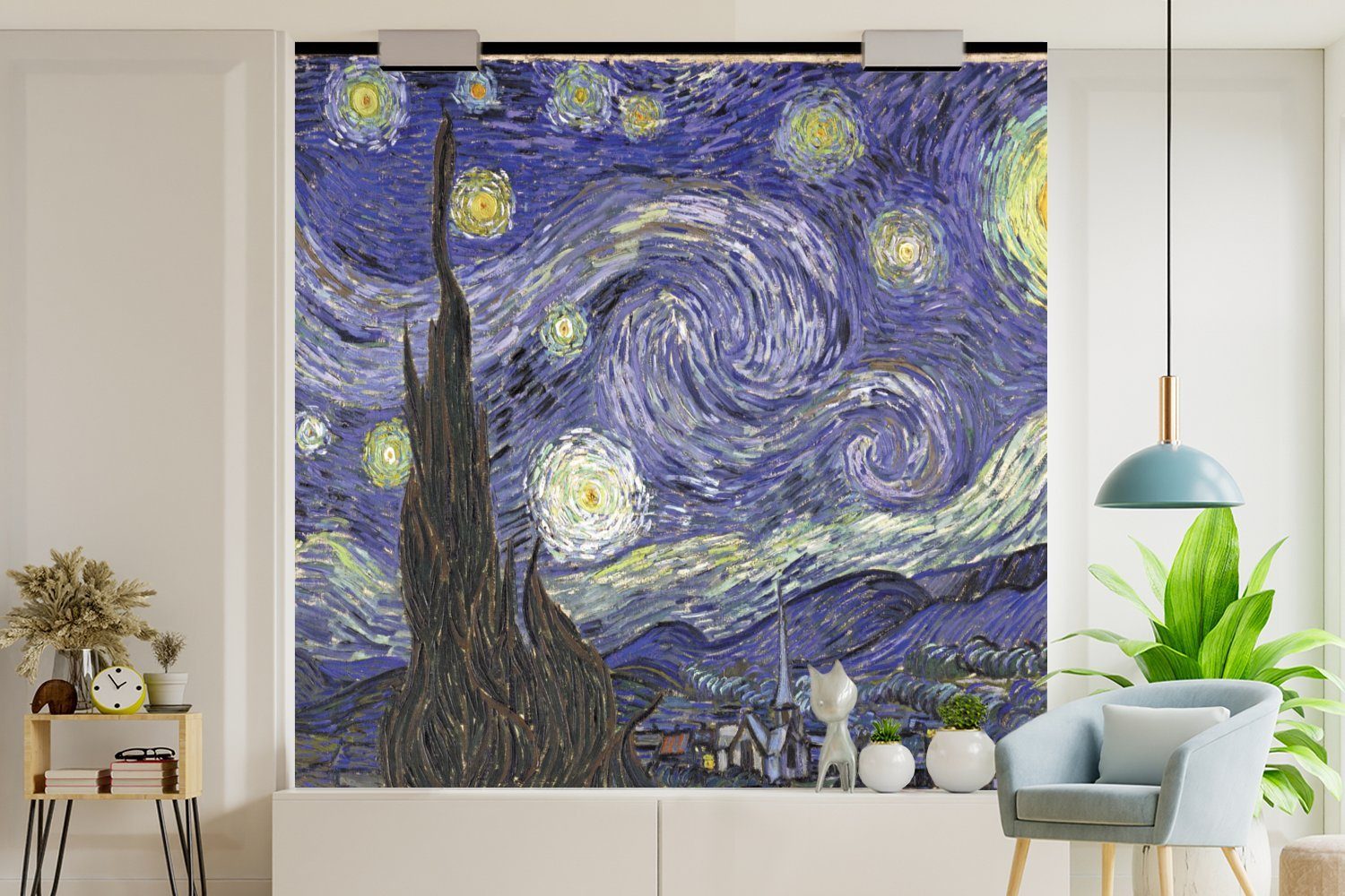 bedruckt, St), oder Vincent Vinyl MuchoWow Fototapete van Wohnzimmer für Wandtapete Gogh, Schlafzimmer, Sternennacht Tapete - (5 Matt,