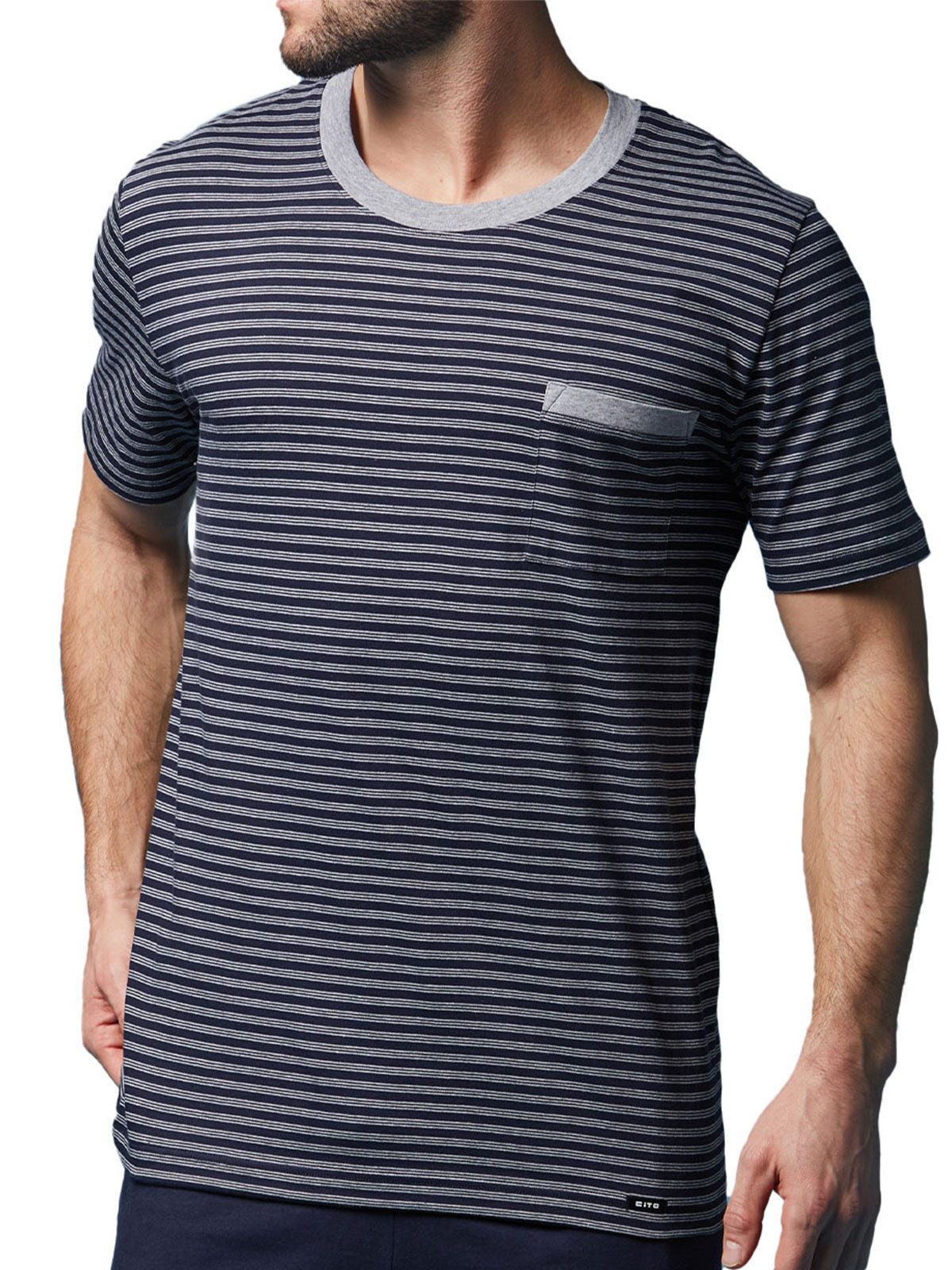 CiTO T-Shirt Herren Pyjama Oberteil kurz pure cotton (Stück, 1-tlg) -