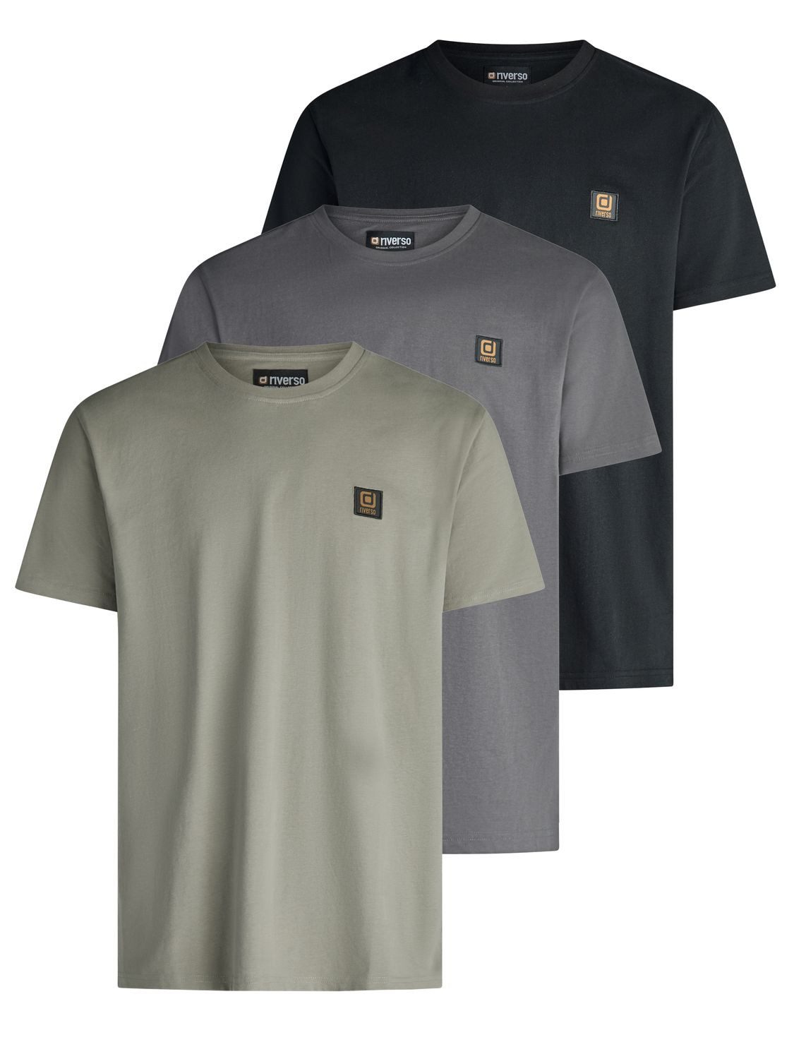 riverso T-Shirt Herren Basic Shirt RIVGino 3er Set Regular Fit (Vorteilspack, 3-tlg) Kurzarm Tee Shirt mit Rundhalsausschnitt aus 100% Baumwolle