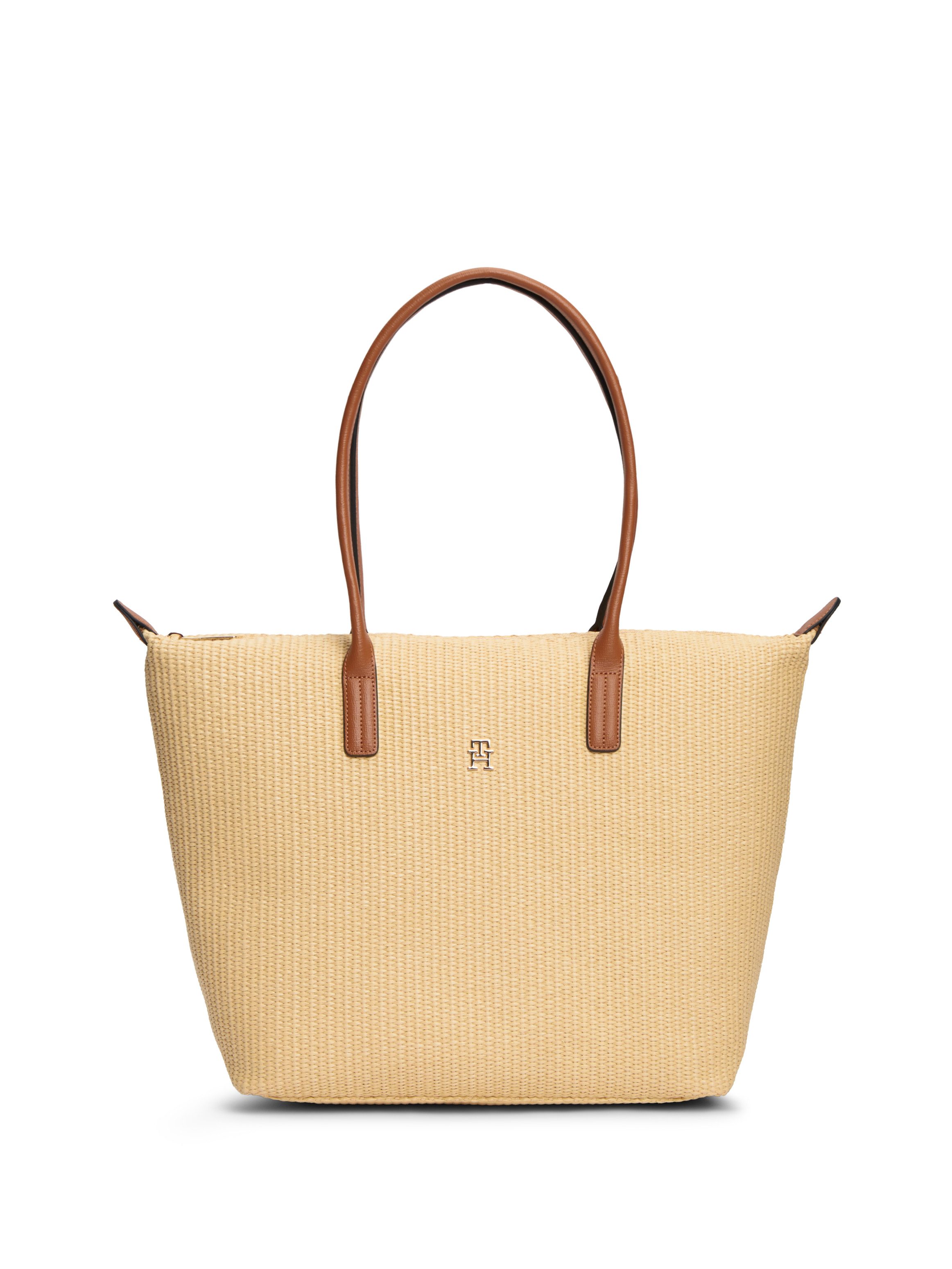 Tommy Hilfiger Tragetasche POPETTE TOTE RAFFIA, Damen Schultertasche, Henkeltasche mit TH-Logo