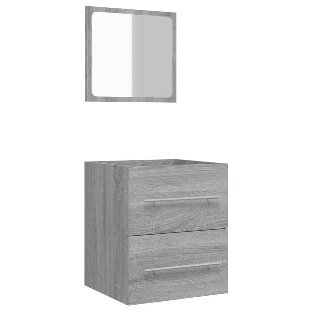 Sonoma Badezimmer-Set Grau vidaXL cm, mit (1-St) Badschrank 41x38,5x48 Spiegel