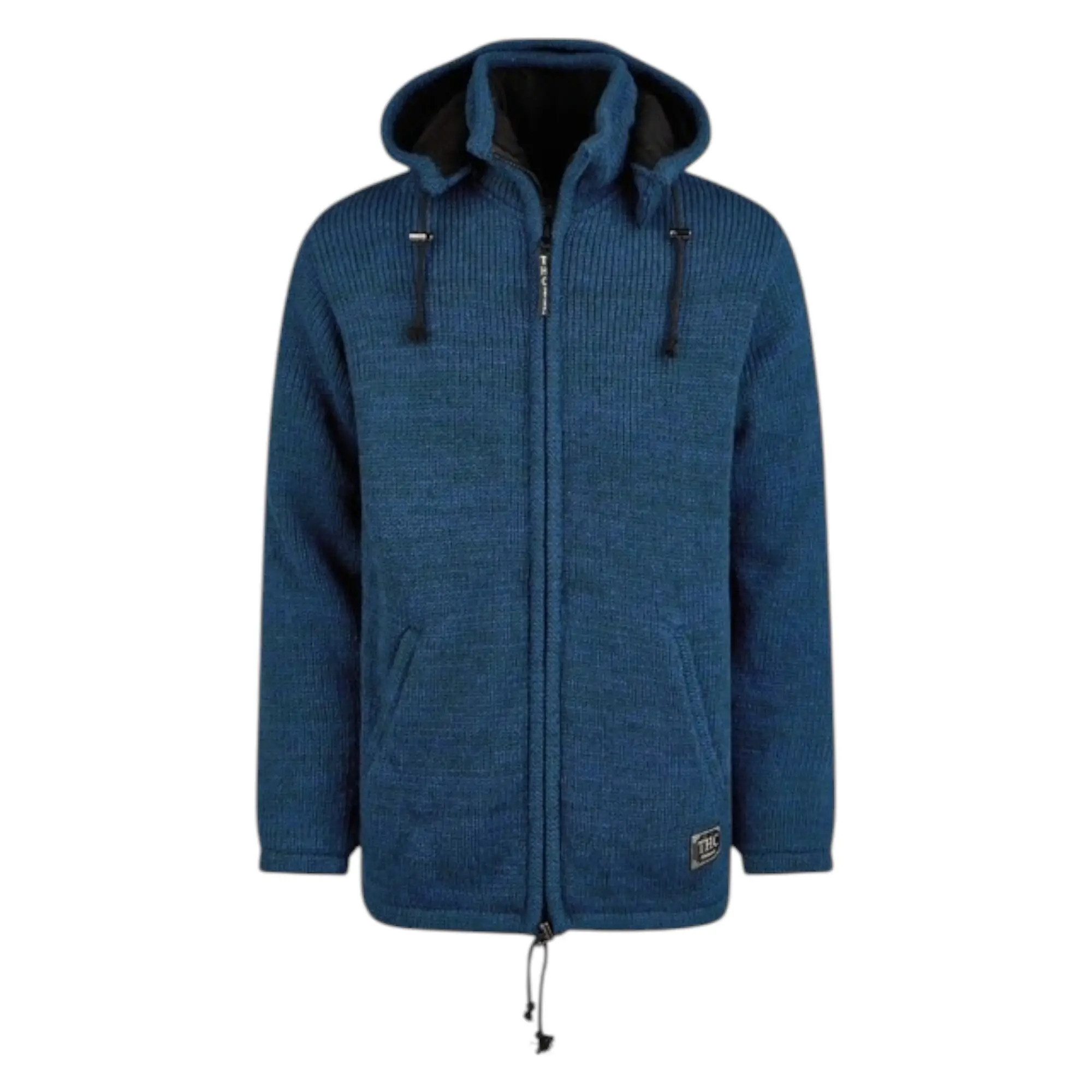 THC Natural Line Strickjacke THC Schafwollstrickjacke blau 625 (1 Stück, 1-tlg., 1 Stüpck) Strickjacke mit abnehmbarer Kapuze