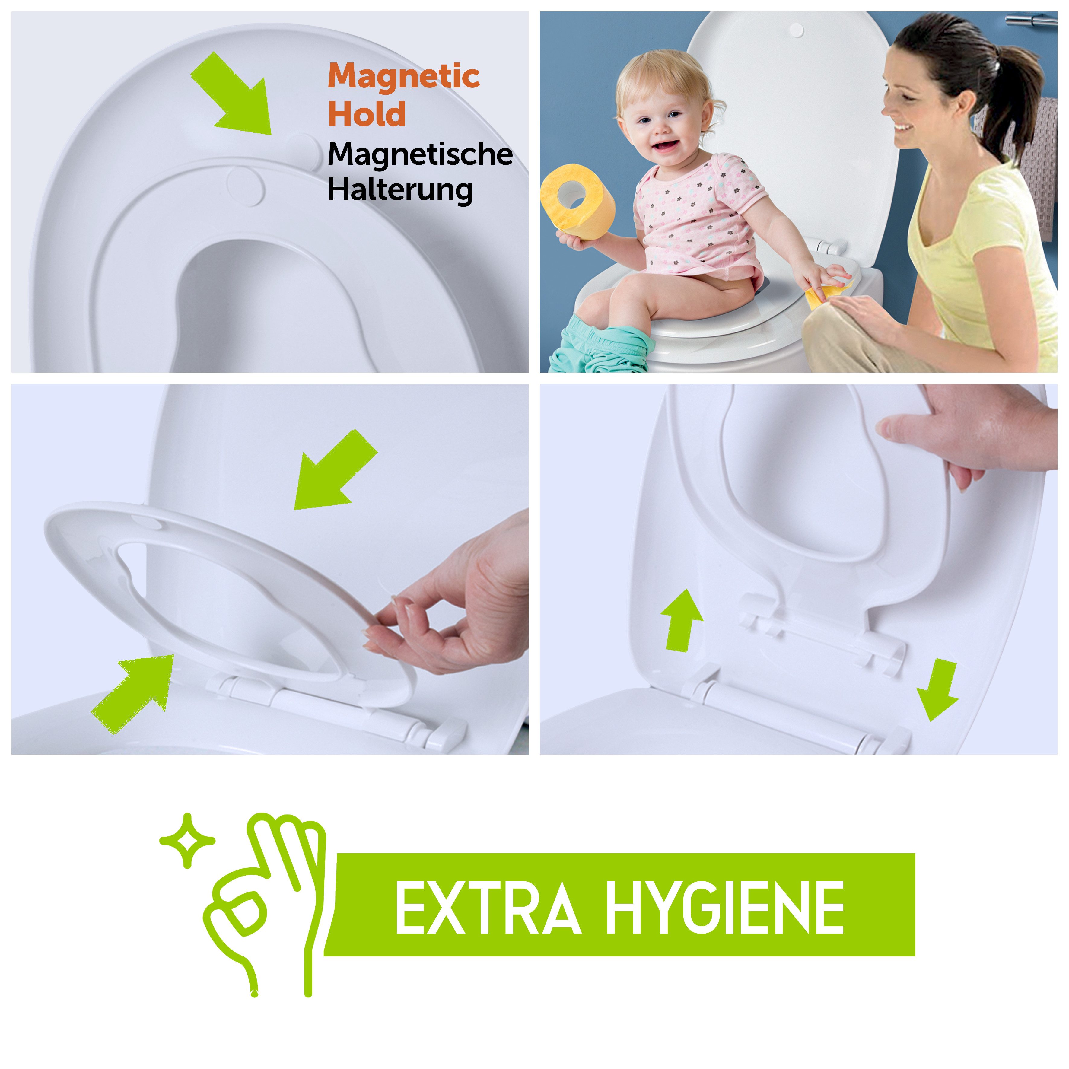 Aqua Bagno WC-Sitz Familien WC-Sitz Kinder-WC-Sitz Softclose Absenkautomatik (WC-Sitz, Kinder WC-Sitz, Toilettendeckel)