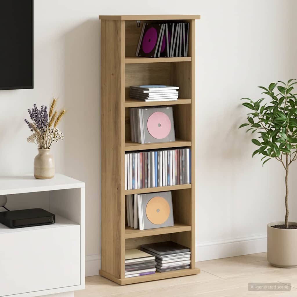 furnicato CD-Regal CD-Schrank 32 x 17 x 92 cm Artisan-eiche, 1-tlg., Anpassbares Medienregal mit Wandbefestigung für dein Wohnzimmer