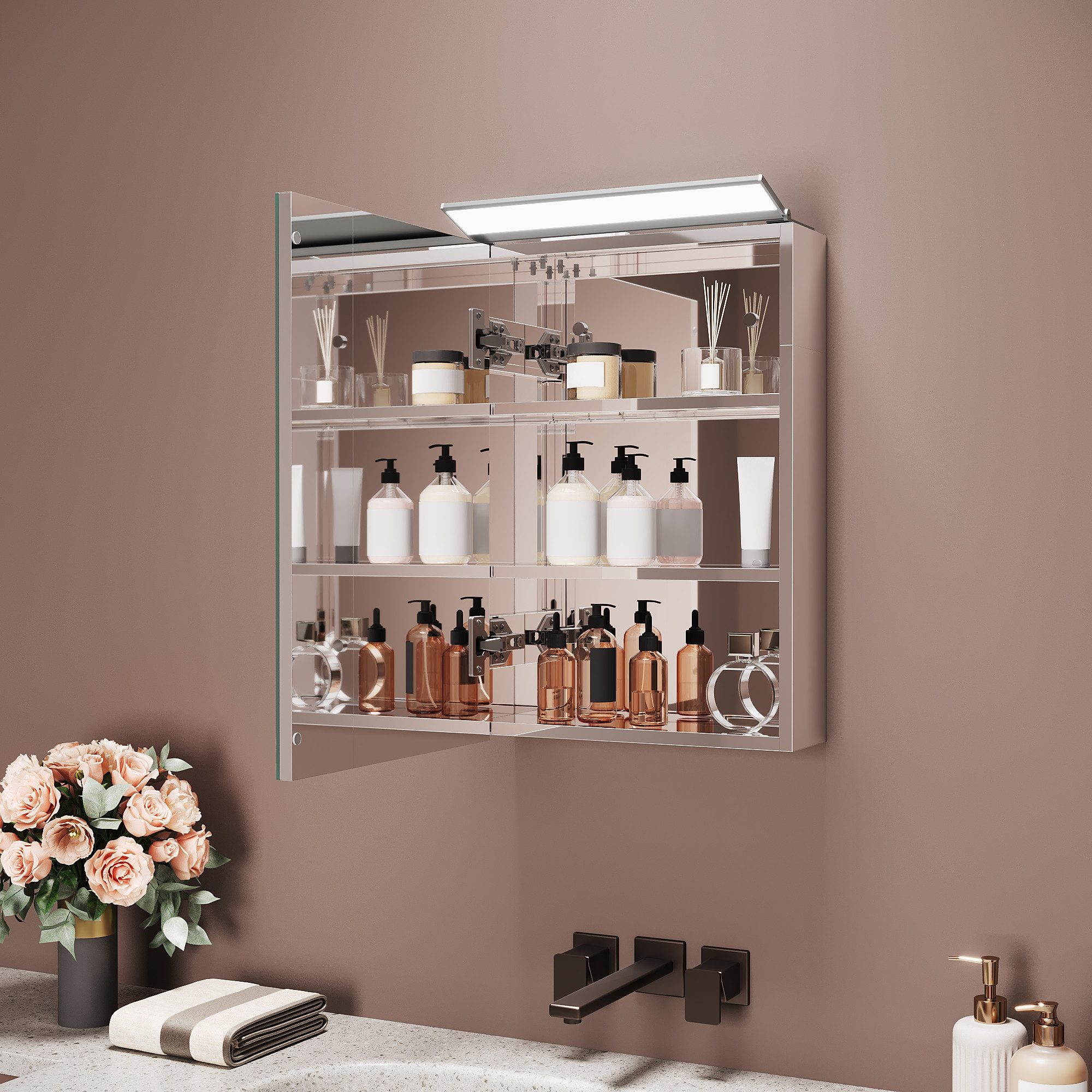 SONNI Spiegelschrank Spiegelschrank Badezimmerschrank 36×52cm Bestseller mit 8K Hochglanz-Frontbeleuchtung