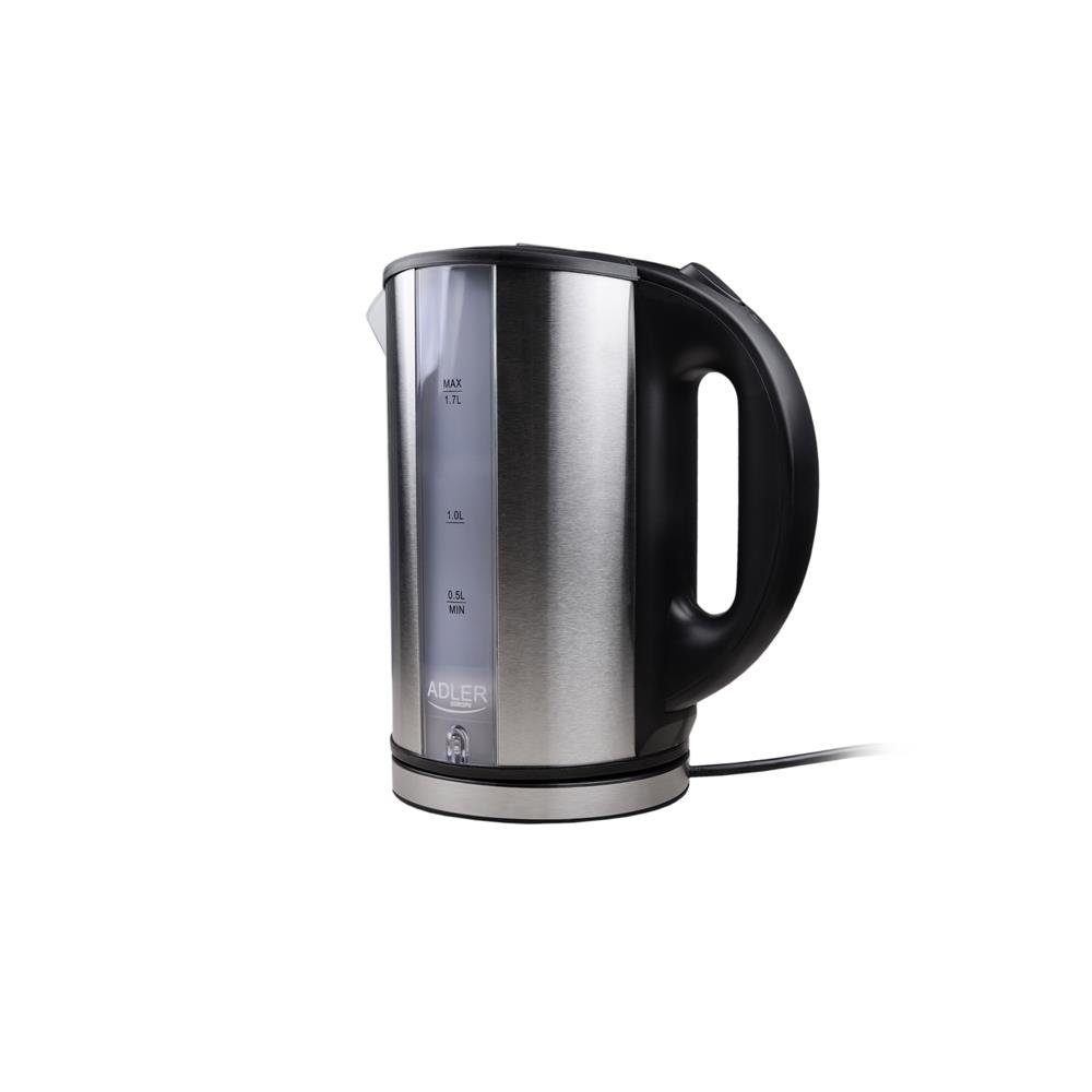 Adler Wasserkocher AD 1216, 1,7 l, 2000,00 W, Anti-Kalk-Filter, Automatische Abschaltung, Silber