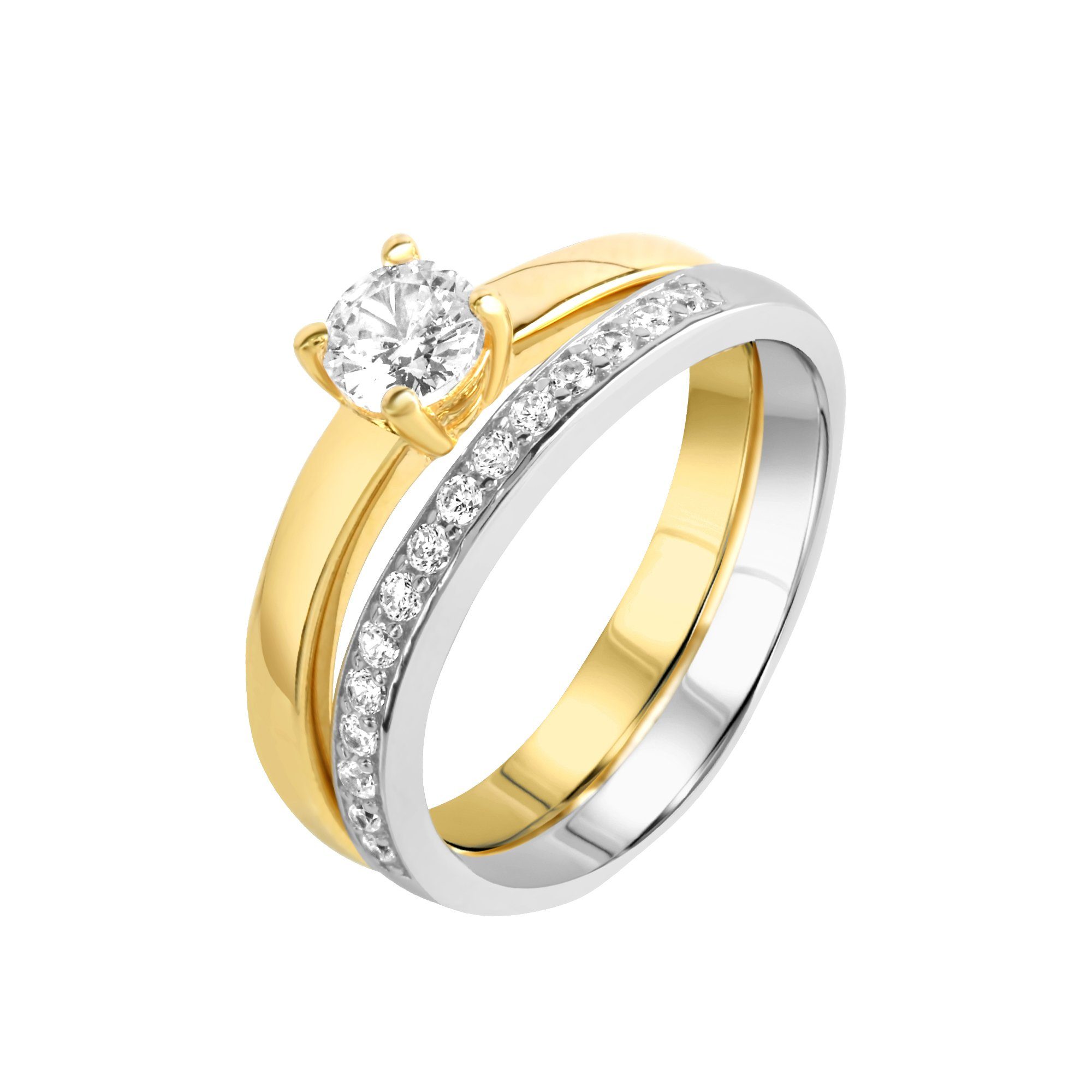 Fingerring Silber 925 zweifarbig Ring Set mit Zirkonia weiß