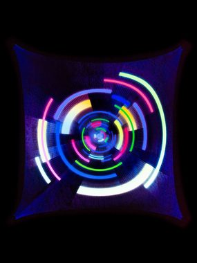 Wandteppich Schwarzlicht Segel Spandex Goa "Geo Disc", 2,25x2,25m, PSYWORK, UV-aktiv, leuchtet unter Schwarzlicht