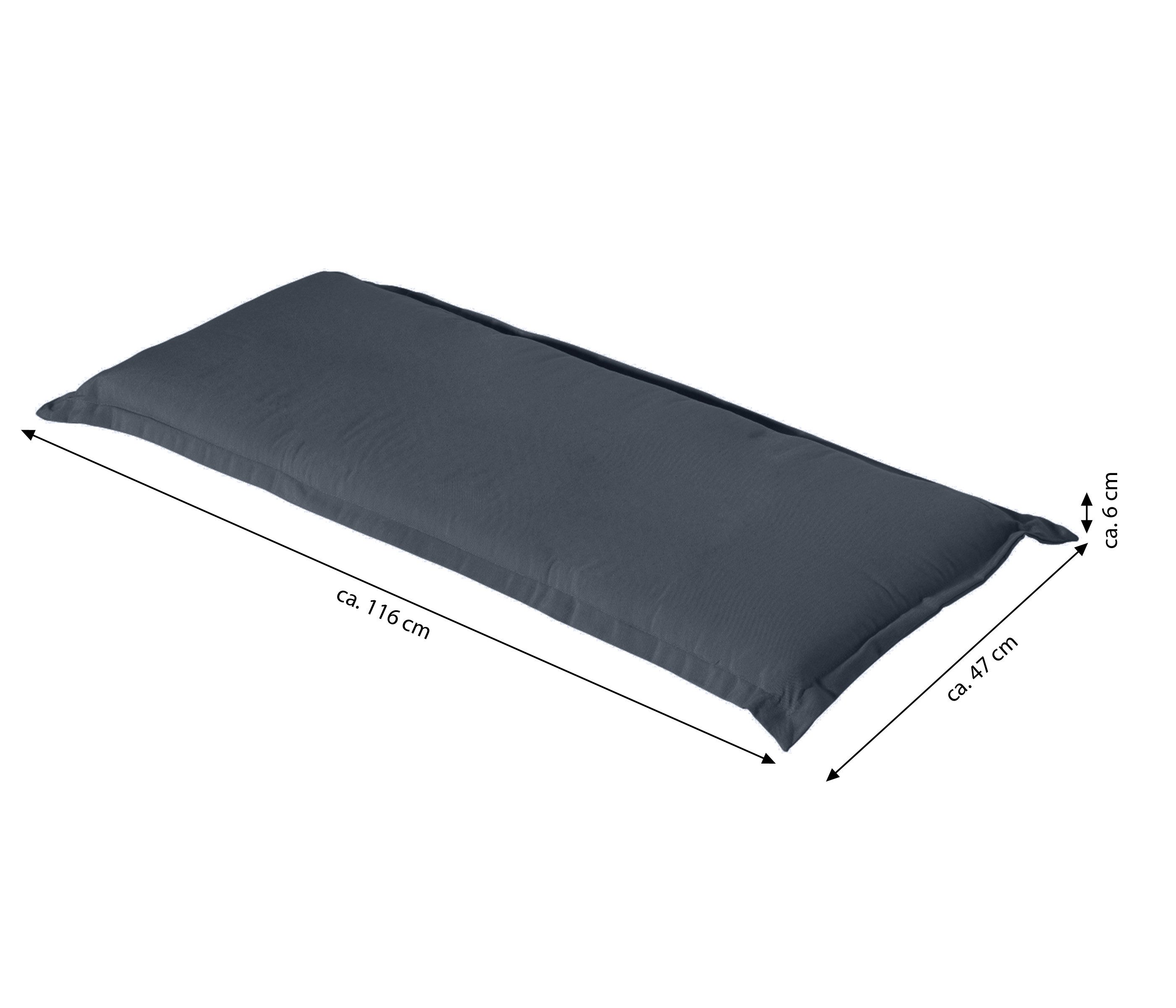 Dehner Polsterauflage Polster Veneto, 116 x 6 x 47 cm, versch. Farben, bequeme Bankauflage für 2-Sitzer-Bänke, mit seitlichen Haltebändern