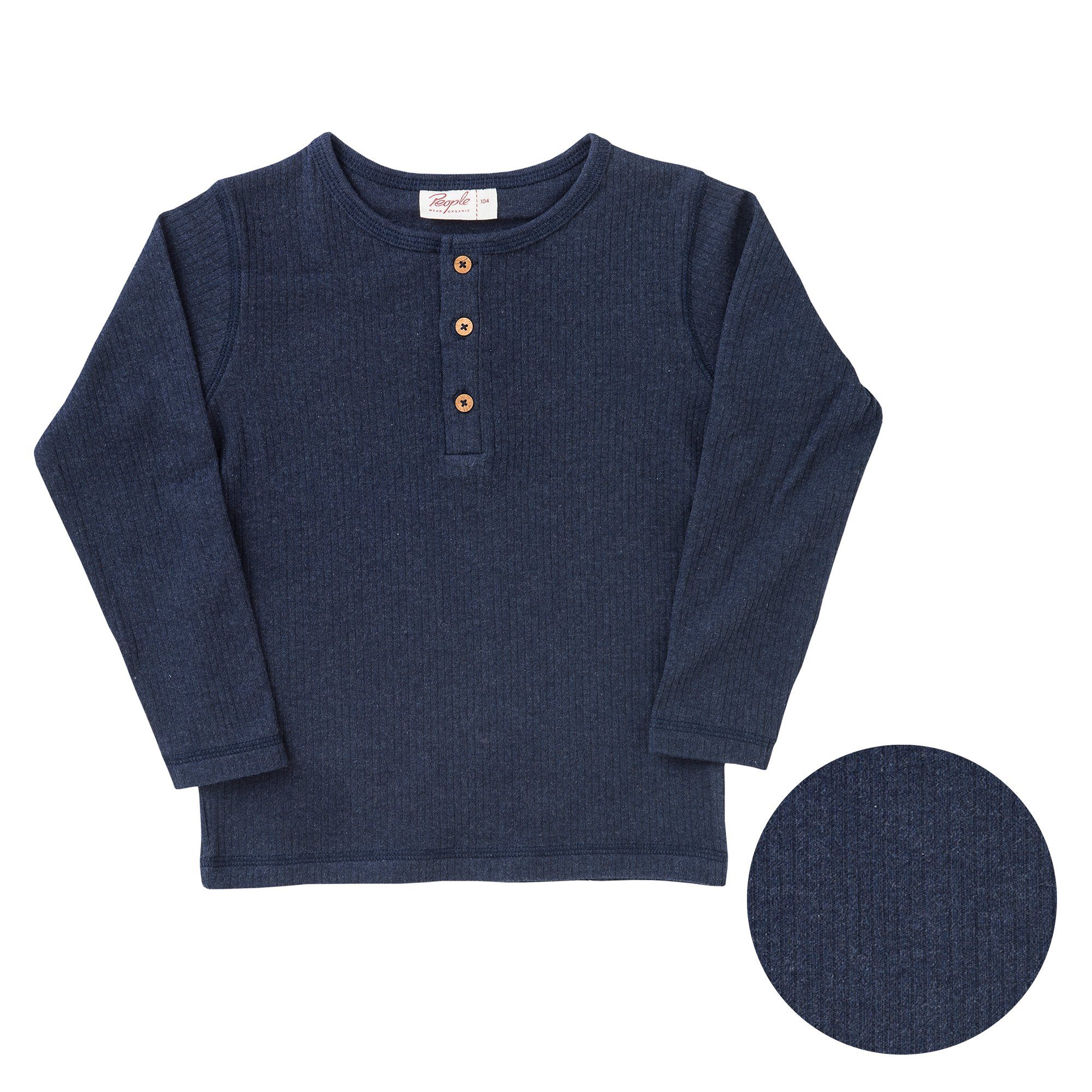 Rundhalsshirt Henley in Rippoptik, Bio Baumwolle