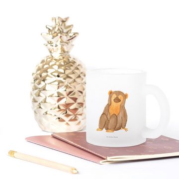 Mr. & Mrs. Panda Teeglas Affe - Transparent - Geschenk, Teebecher, Tasse mit Henkel, Teetasse, Premium Glas, Liebevolles Design