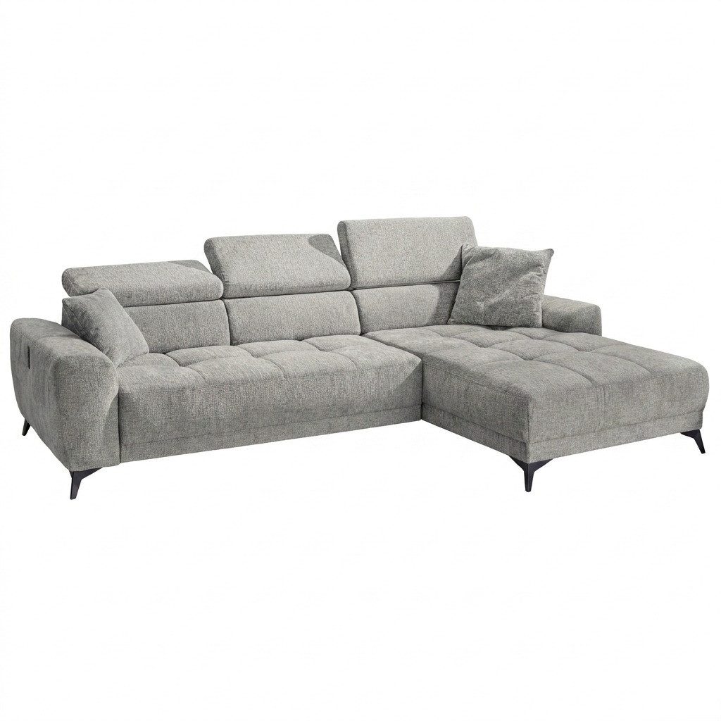 luma-home Ecksofa 15420, mit elektrischer Sitztiefenverstellung & individuell verstellbaren Kopflehnen B299/H200/T107 cm, USB-A u. USB-C Ladeport, seitenverkehrt montierbar, Chenille Hellgrau