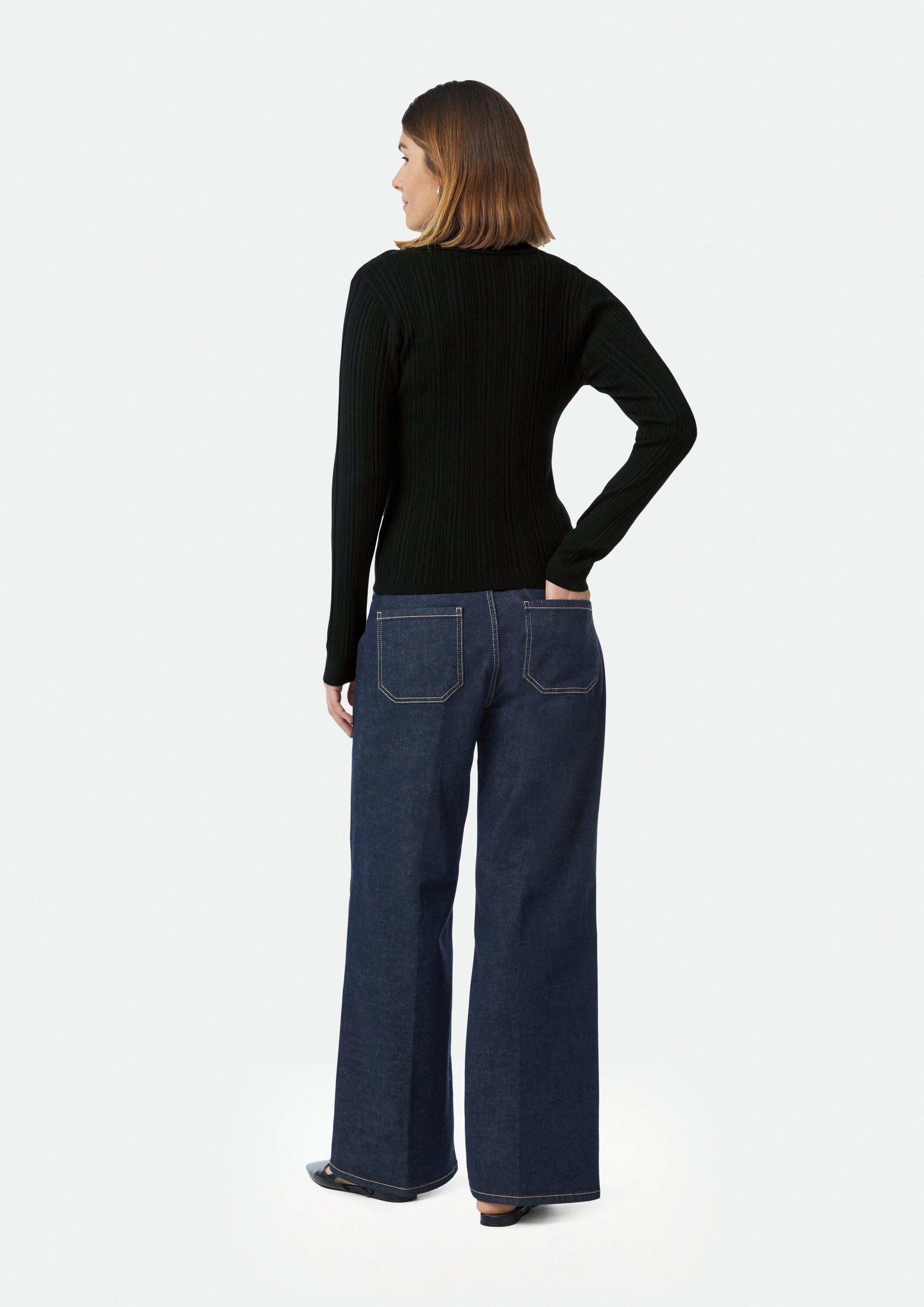 comma Longpullover Strickpullover Elastischer Slim-Fit-Pullover mit Polokragen