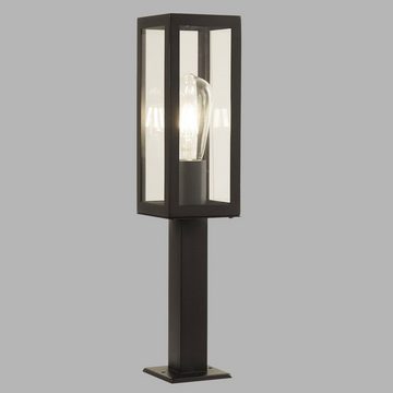 Licht-Erlebnisse Außen-Stehlampe BOX, ohne Leuchtmittel, Haus Terrasse IP44 Schwarz E27 45 cm Glas Edelstahl Modern