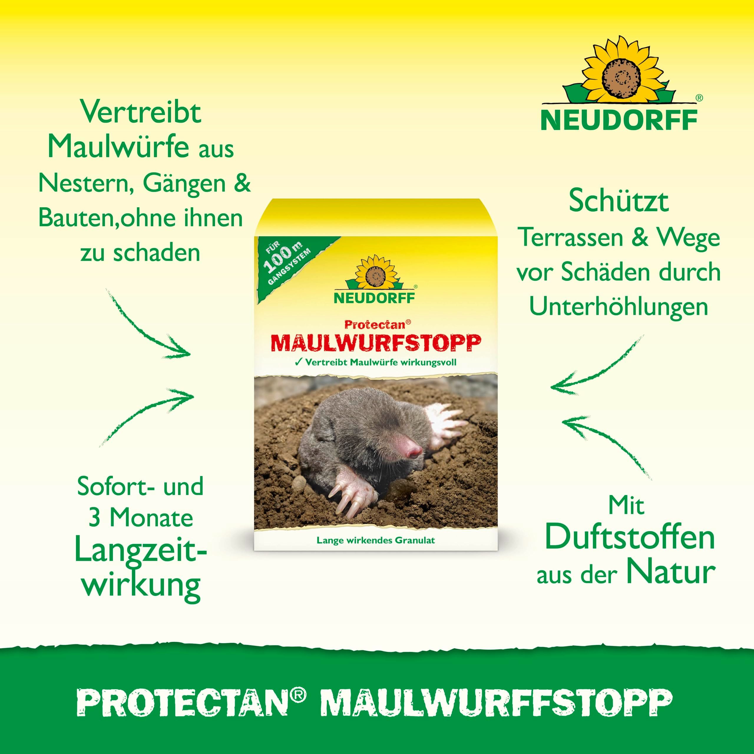 Neudorff Vergrämungsmittel Protectan MaulwurfStopp 200 g, Vertreibt Maulwürfe wirkungsvoll mit speziellen Duftstoffen für eine Sofort- und Langzeitwirkung, Maulwurf Vertreiber reicht für 130 m Gangsystem