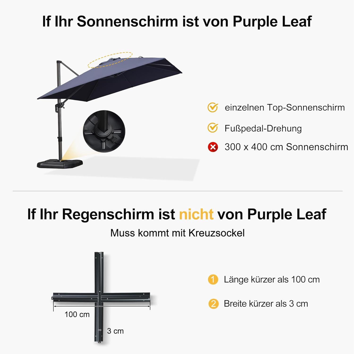 PURPLE LEAF Schirmhalter Sonnenschirmständer beschwerter Sockel, befüllbar, Anthrazit