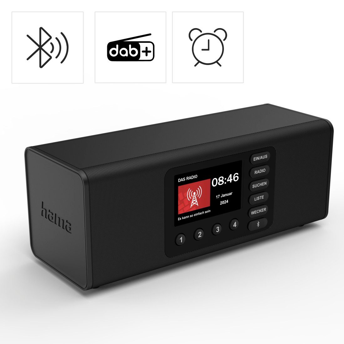 Hama DAB-Radio (mit Bluetooth, Stereo, Digitalradio, FM/DAB+, Radiowecker) Digitalradio (DAB) (10 W)
