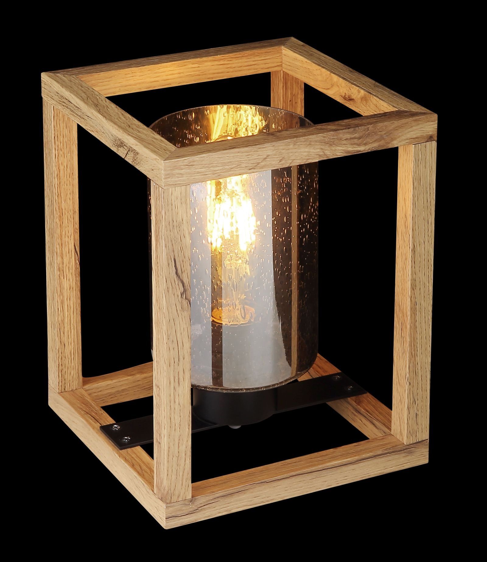 Globo Tischleuchte GLOBO Rauchglas Würfel Modern Optik Tischlampe Tischleuchte Holz